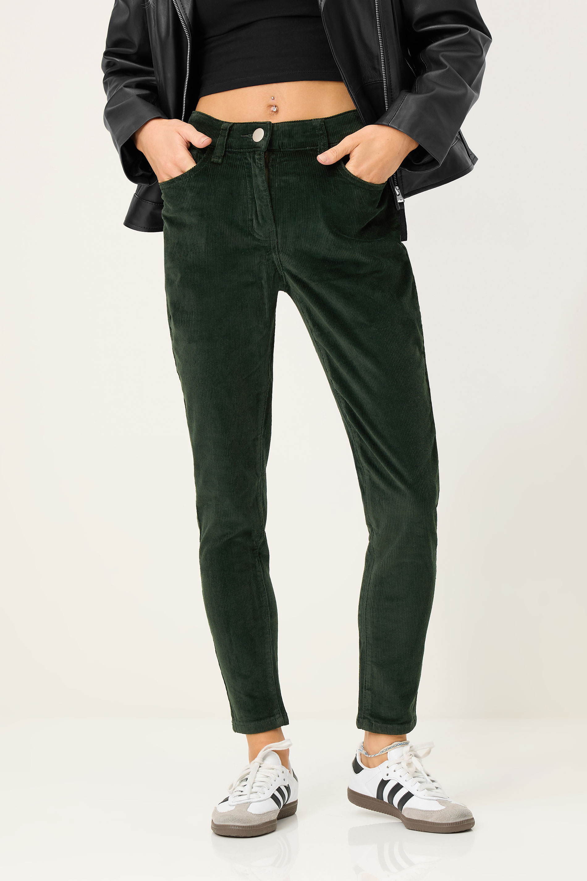PixieGirl Petite Women's Khaki Green Cord Skinny Jeans | PixieGirl 2