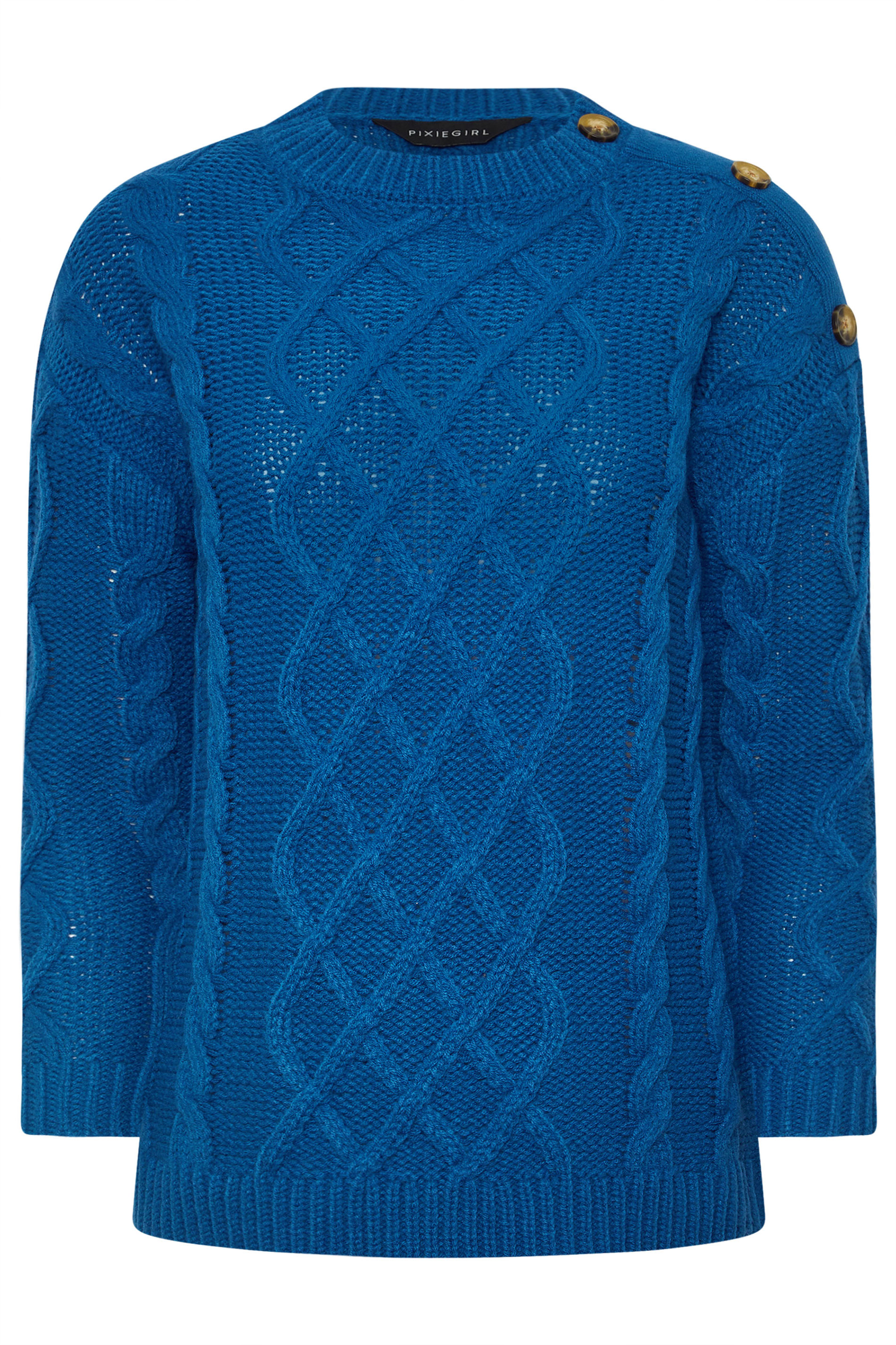 PixieGirl Petite Women's Royal Blue Cable Knit Button Jumper | PixieGirl 5