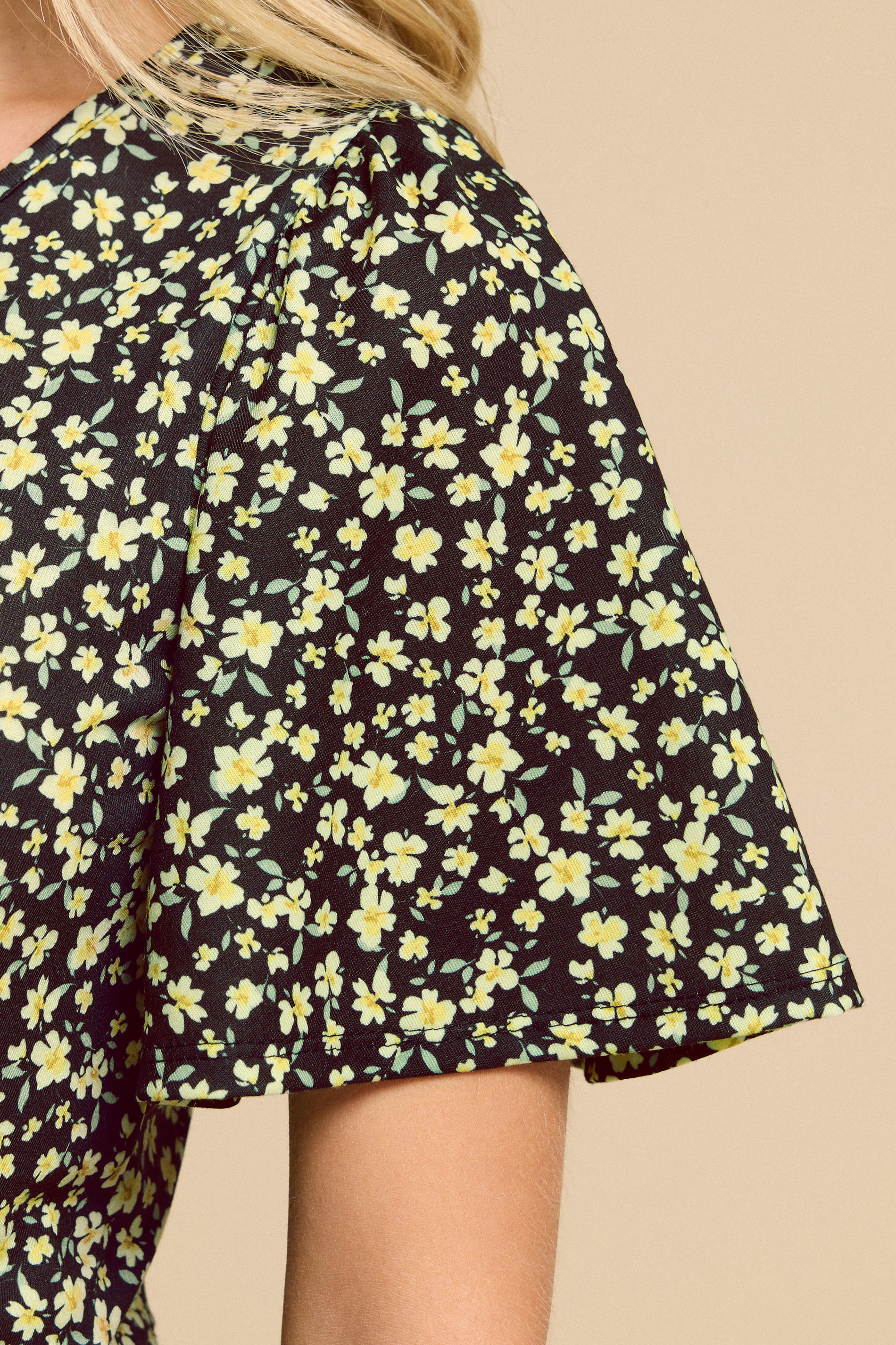 PixieGirl Petite Women's Black Ditsy Tie Neck Midi Dress | PixieGirl 4