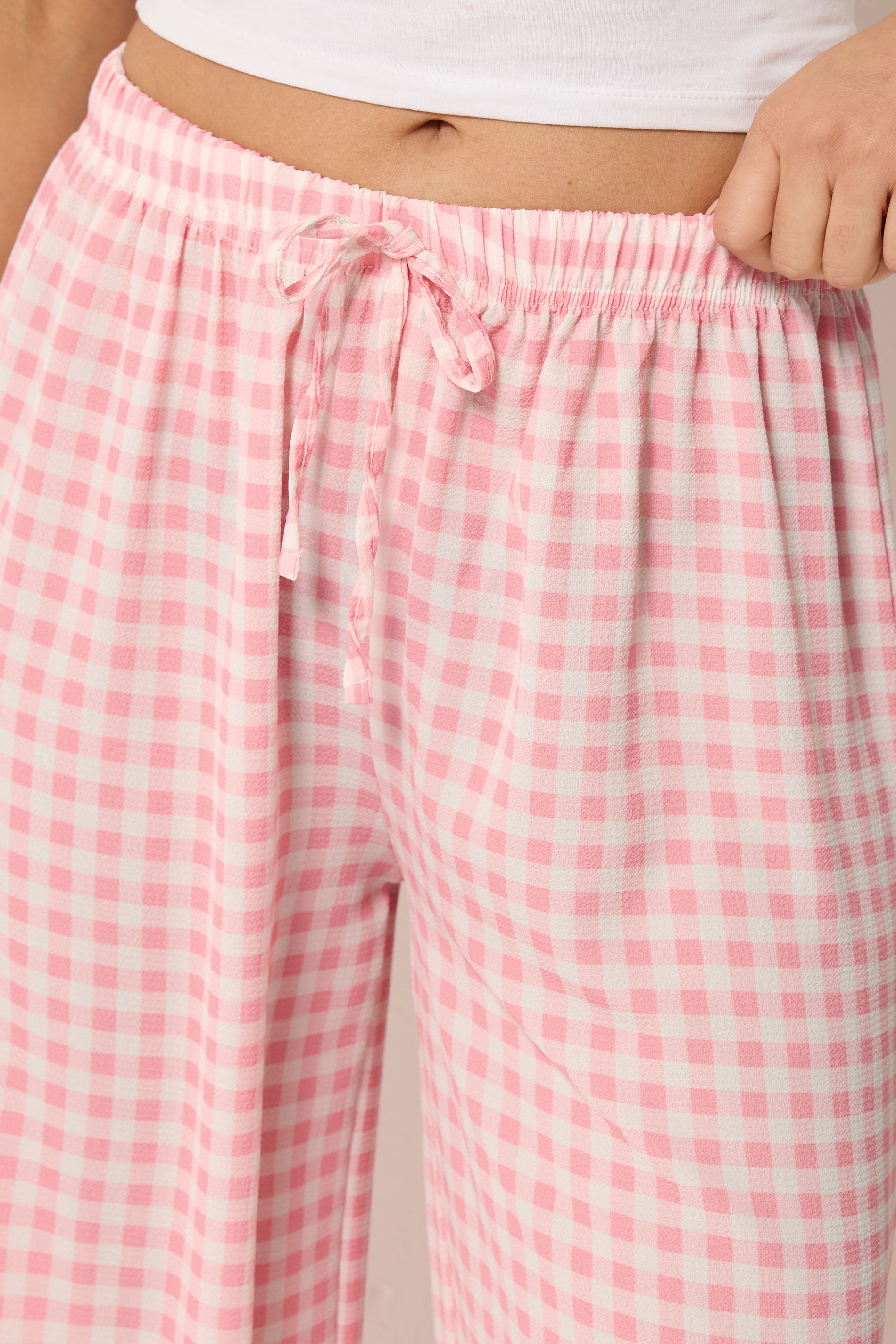 PixieGirl Petite Women's Pink Gingham Wide Leg Trousers | PixieGirl 4