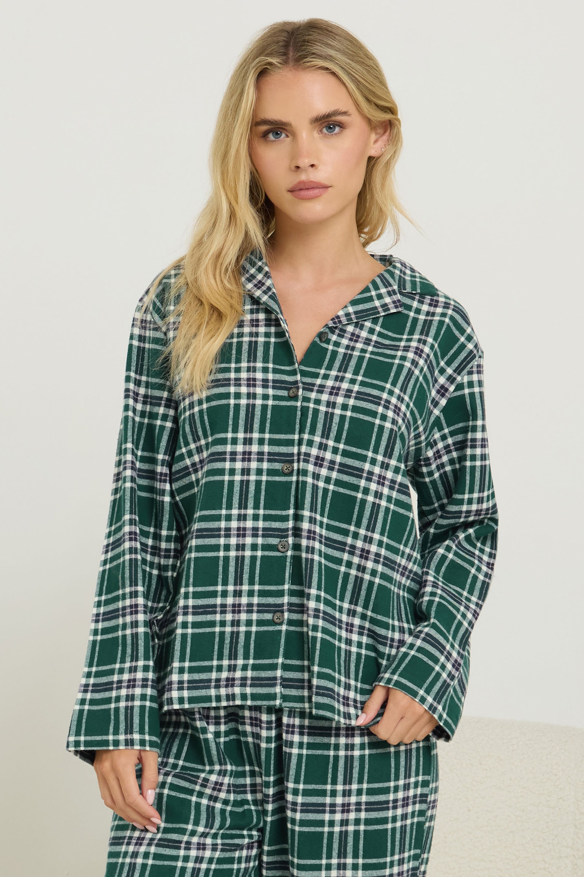 PixieGirl Petite Women's Green Cotton Check Pyjama Set | PixieGirl 3