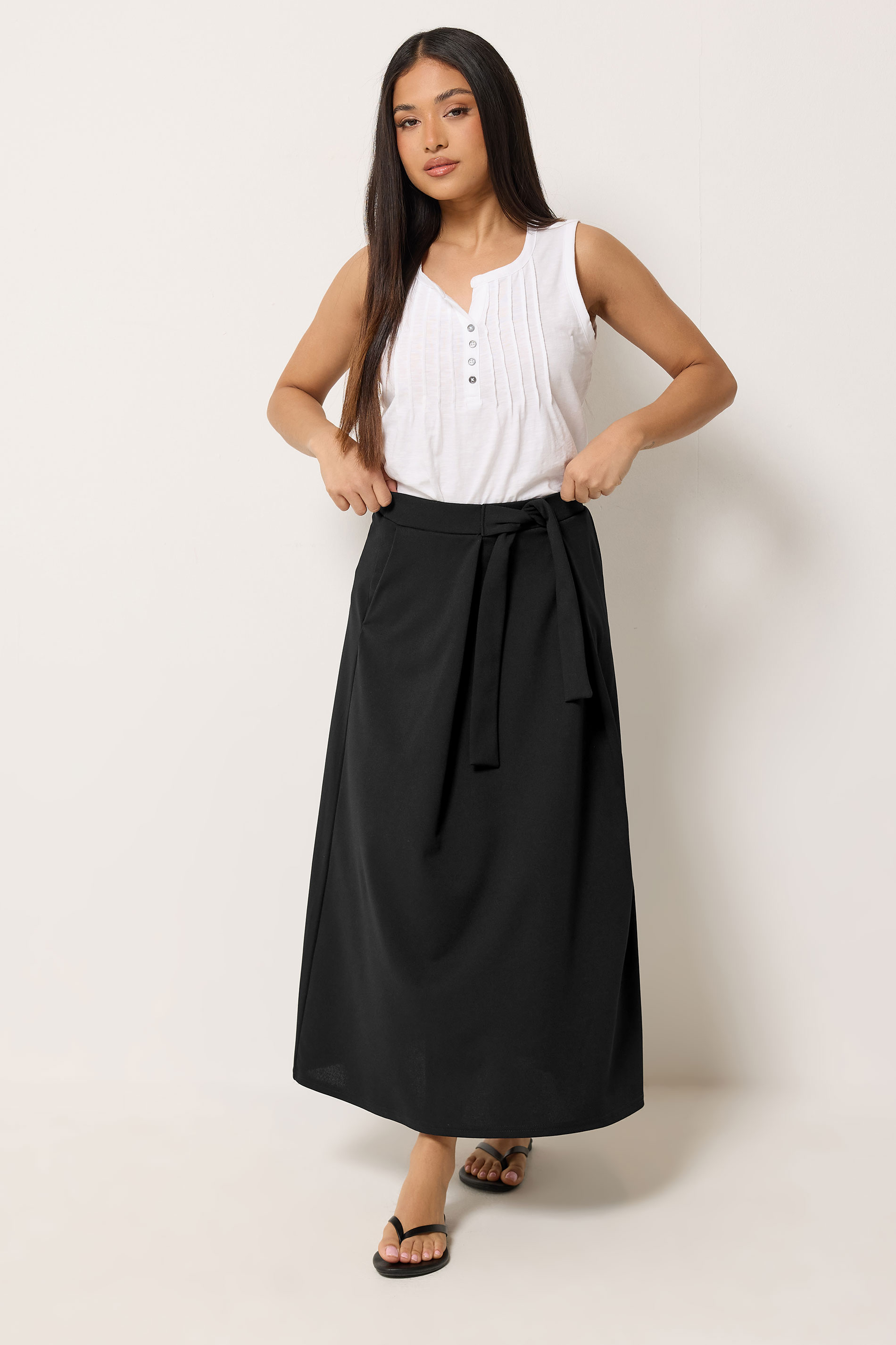 M&Co Petite Black Tie Waist Midi Skirt | M&Co 3
