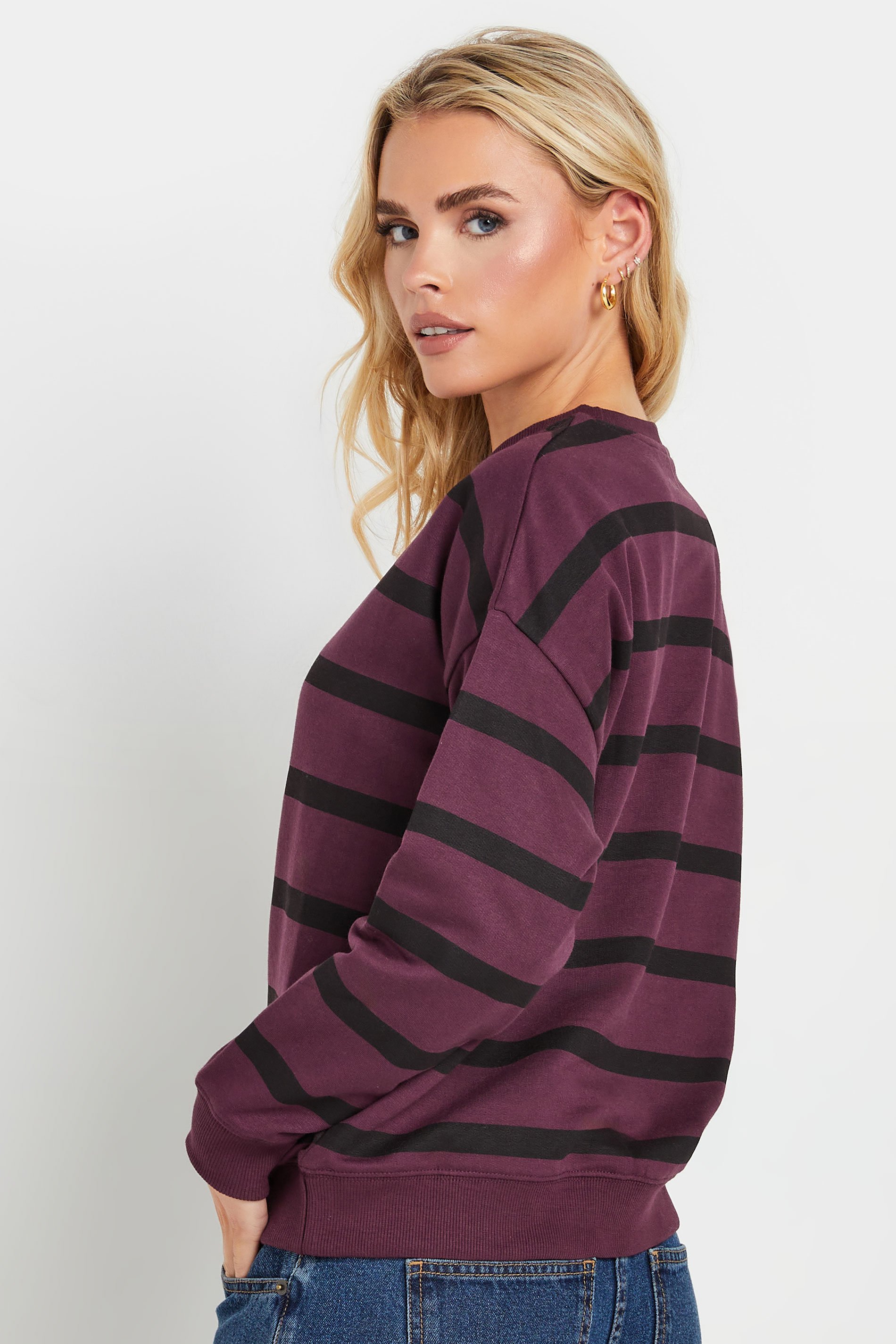 PixieGirl Petite Women's Burgundy Red Stripe Sweatshirt | PixieGirl 5