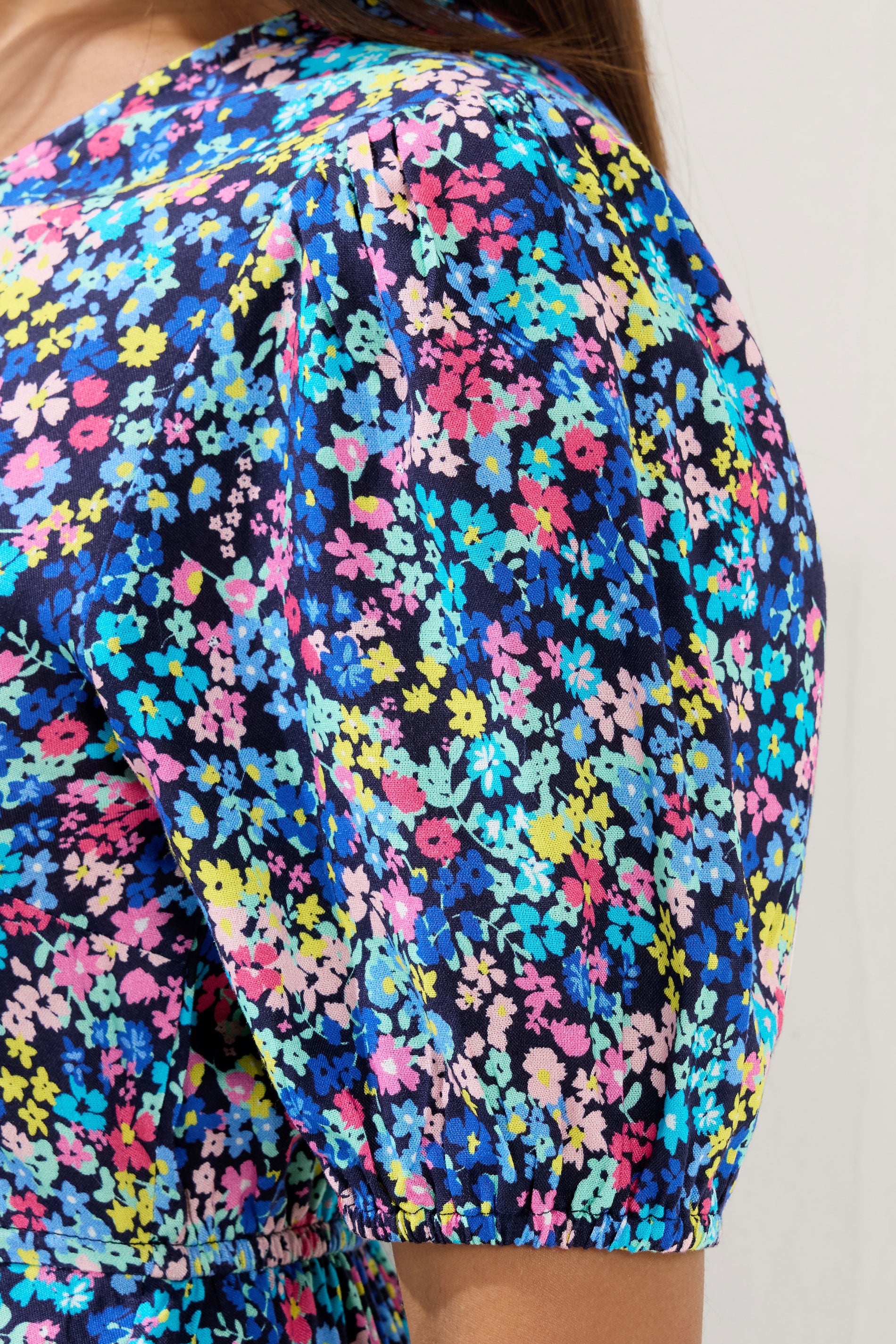 M&Co Petite Blue Ditsy Floral Puff Sleeve Dress | M&Co 4