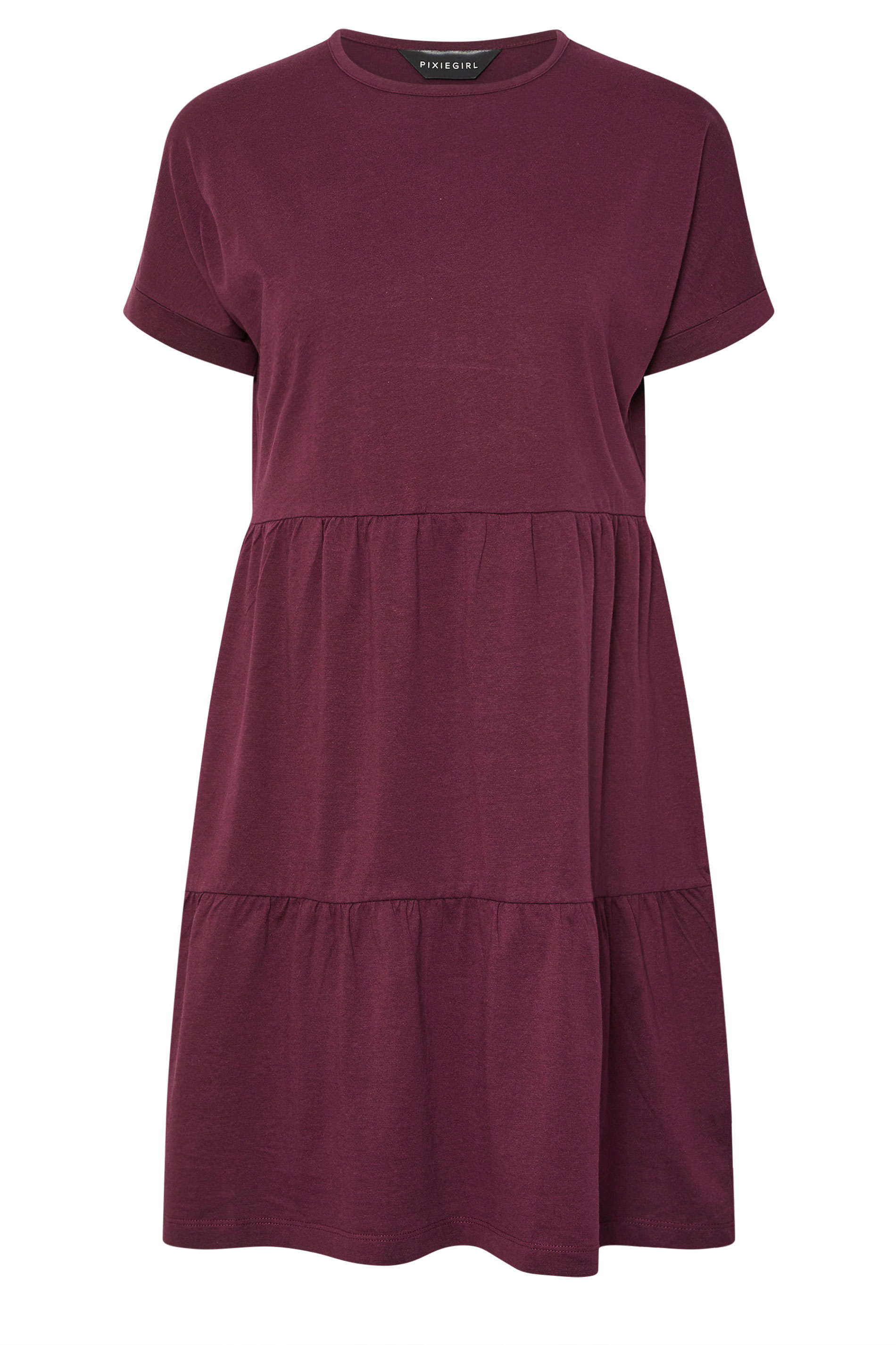 PixieGirl Petite Women's Burgundy Red Tiered Smock Dress | PixieGirl 5