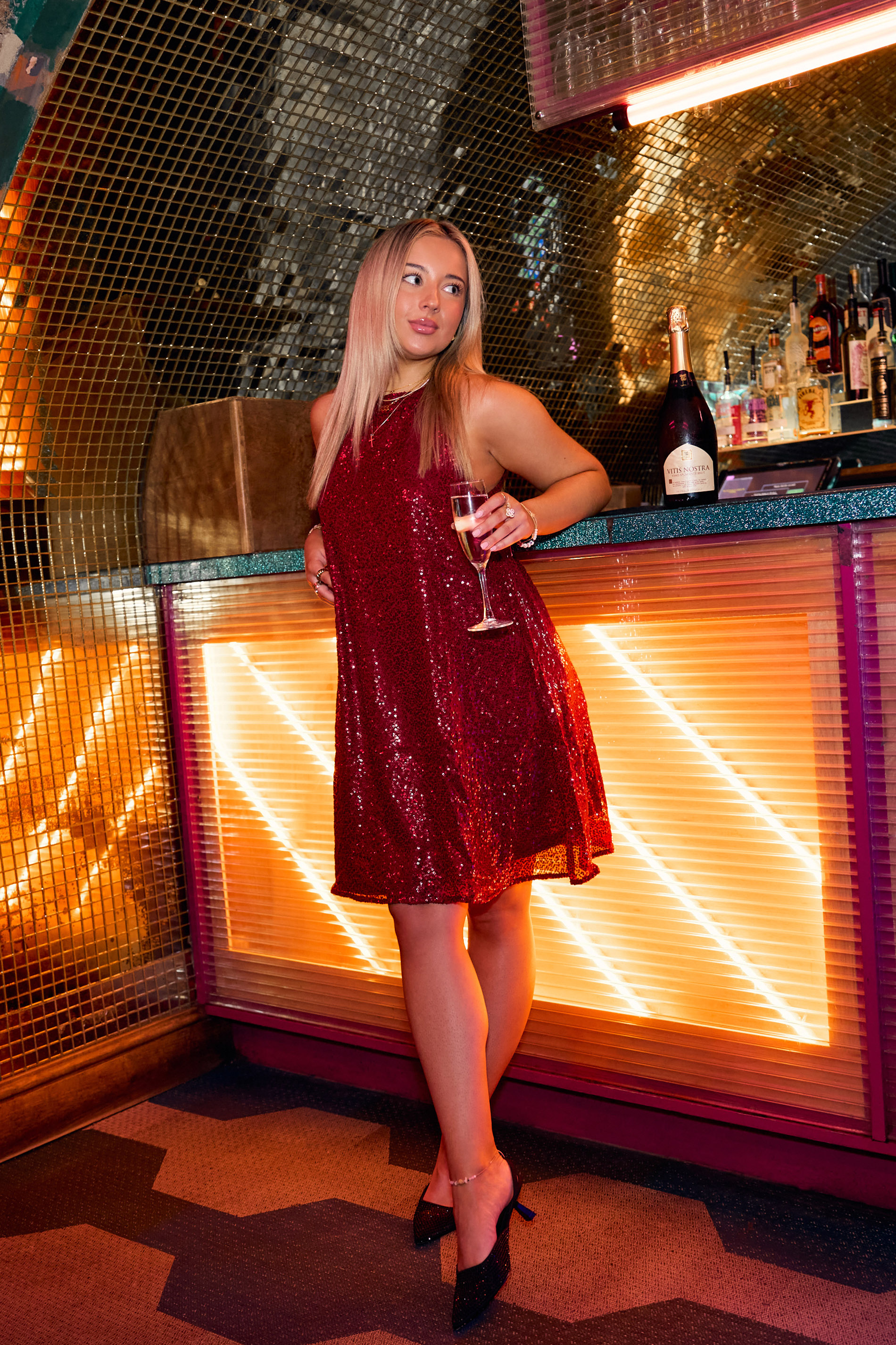 PixieGirl Petite Women's Burgundy Red Sequin Embellished Halter Neck Dress | PixieGirl 2