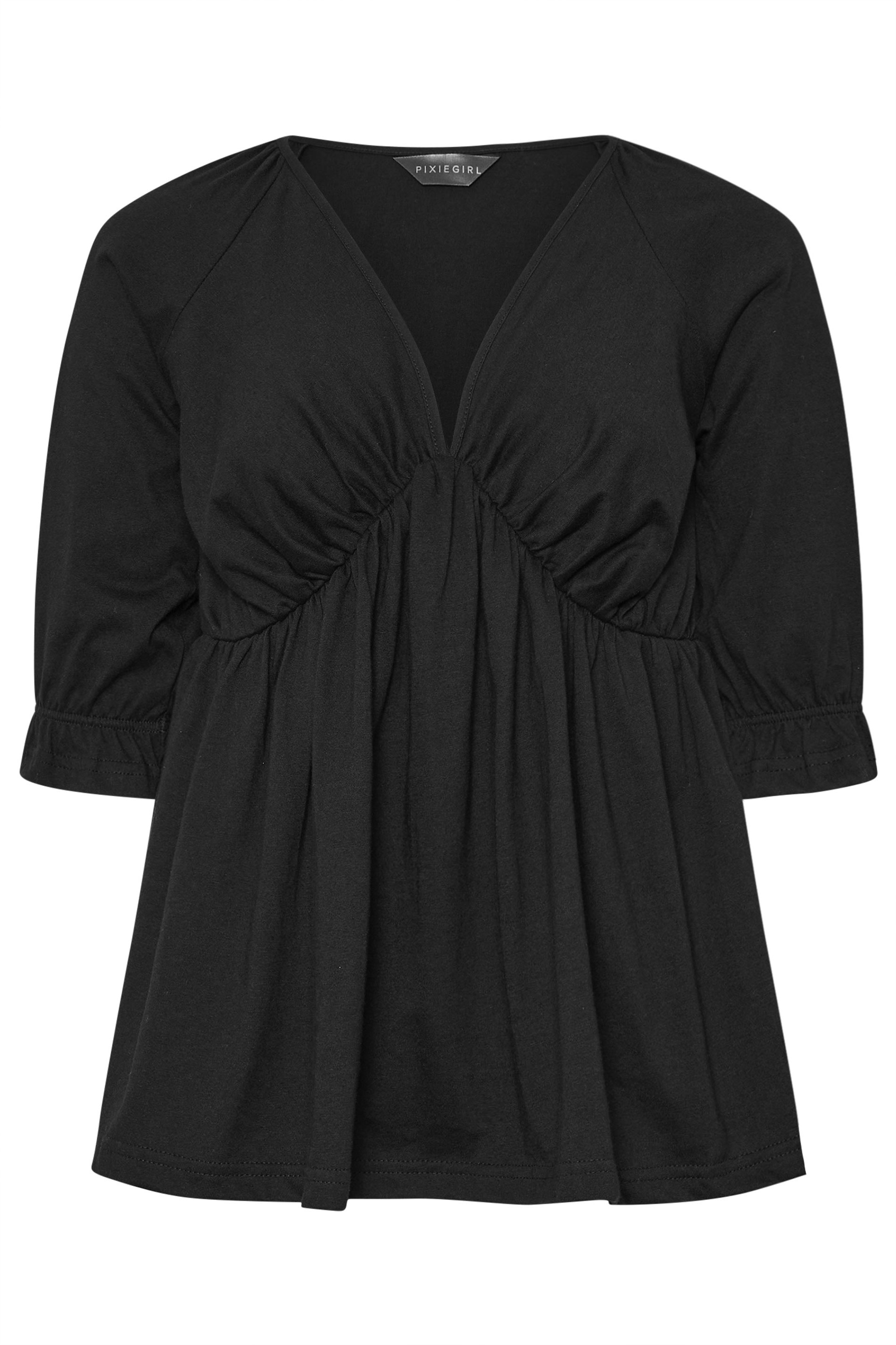 PixieGirl Petite Women's Black Cotton Smock Top | PixieGirl 5