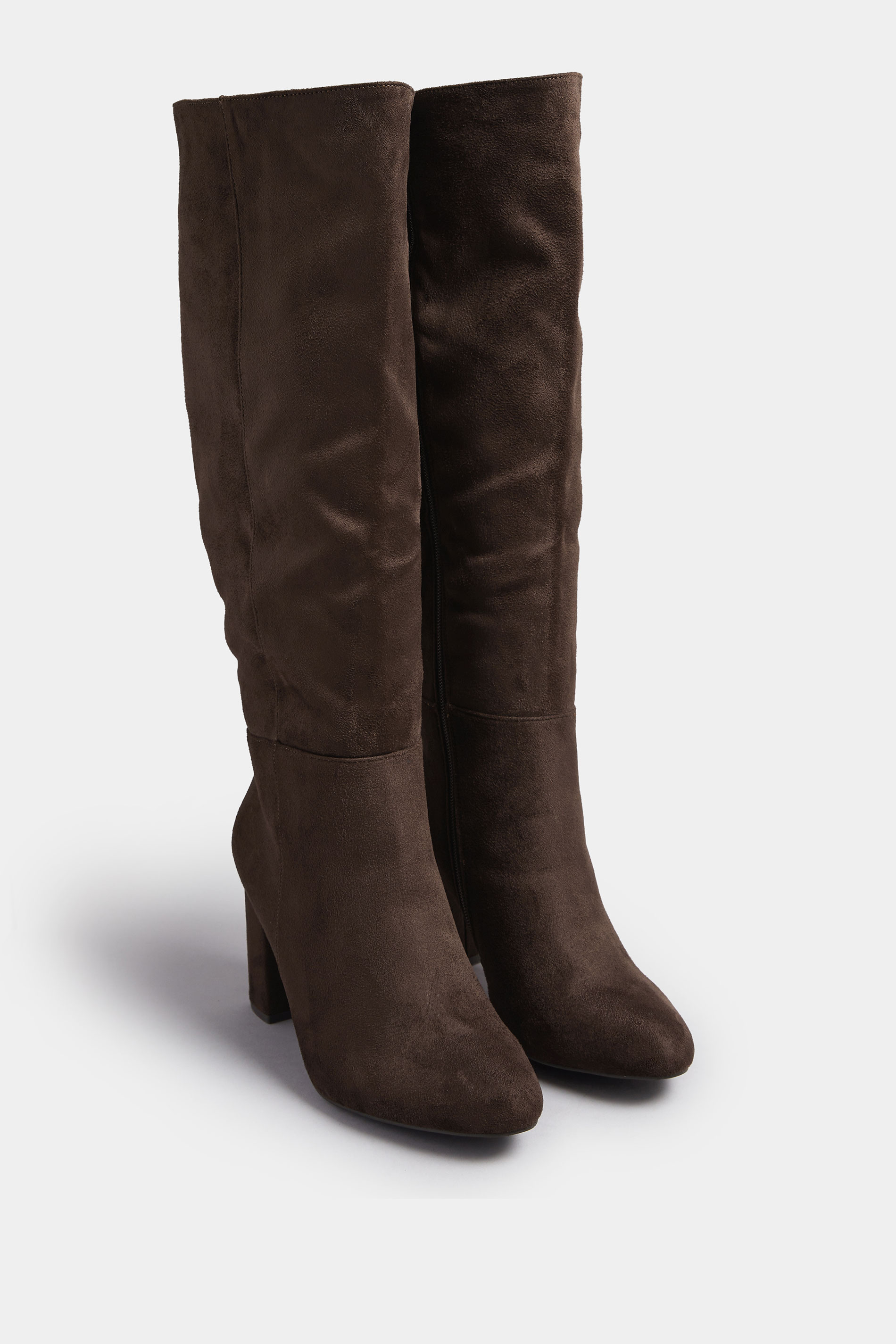 Chocolate Brown Faux Suede Heeled Knee High Boot In Extra Wide EEE Fit | Yours Clothing 4
