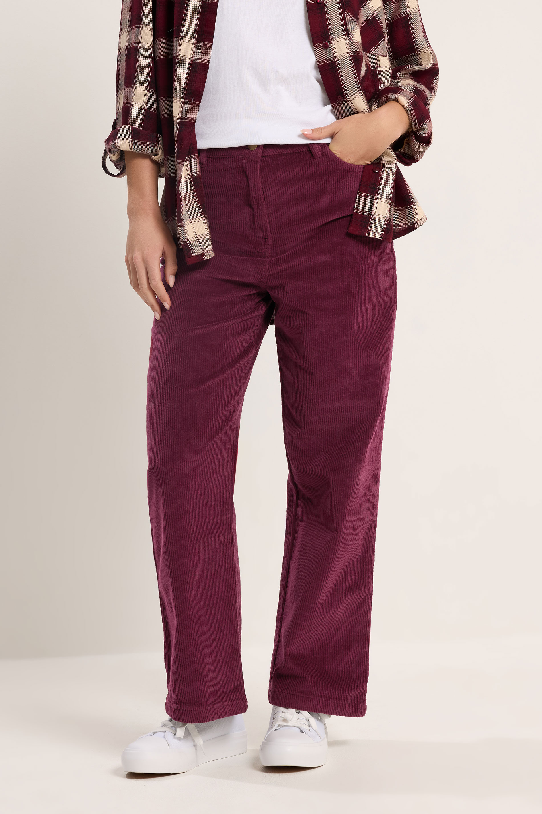 M&Co Petite Berry Red Cord Wide Leg Trousers | M&Co 3