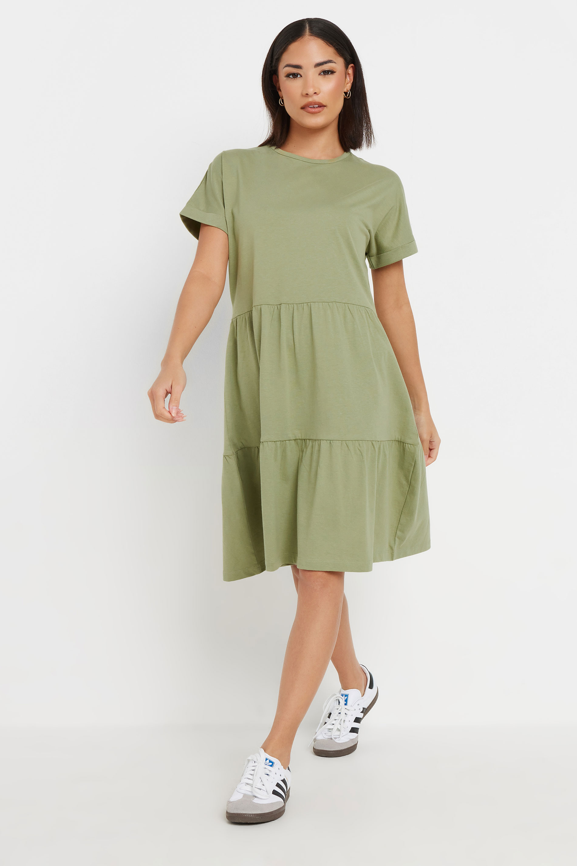 PixieGirl Petite Women's Sage Green Tiered Smock Dress | PixieGirl 1