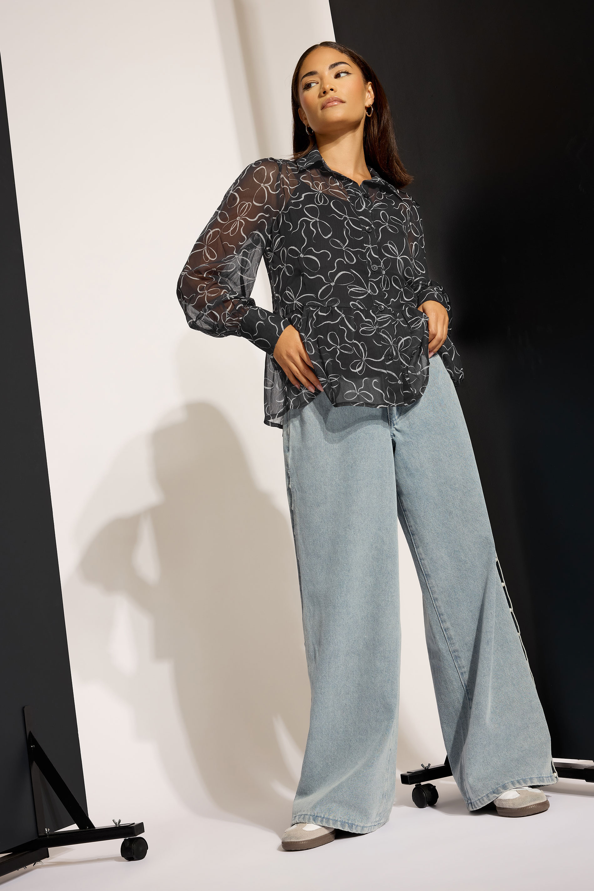 PixieGirl Petite Women's Black Bow Peplum Chiffon Blouse | PixieGirl 1