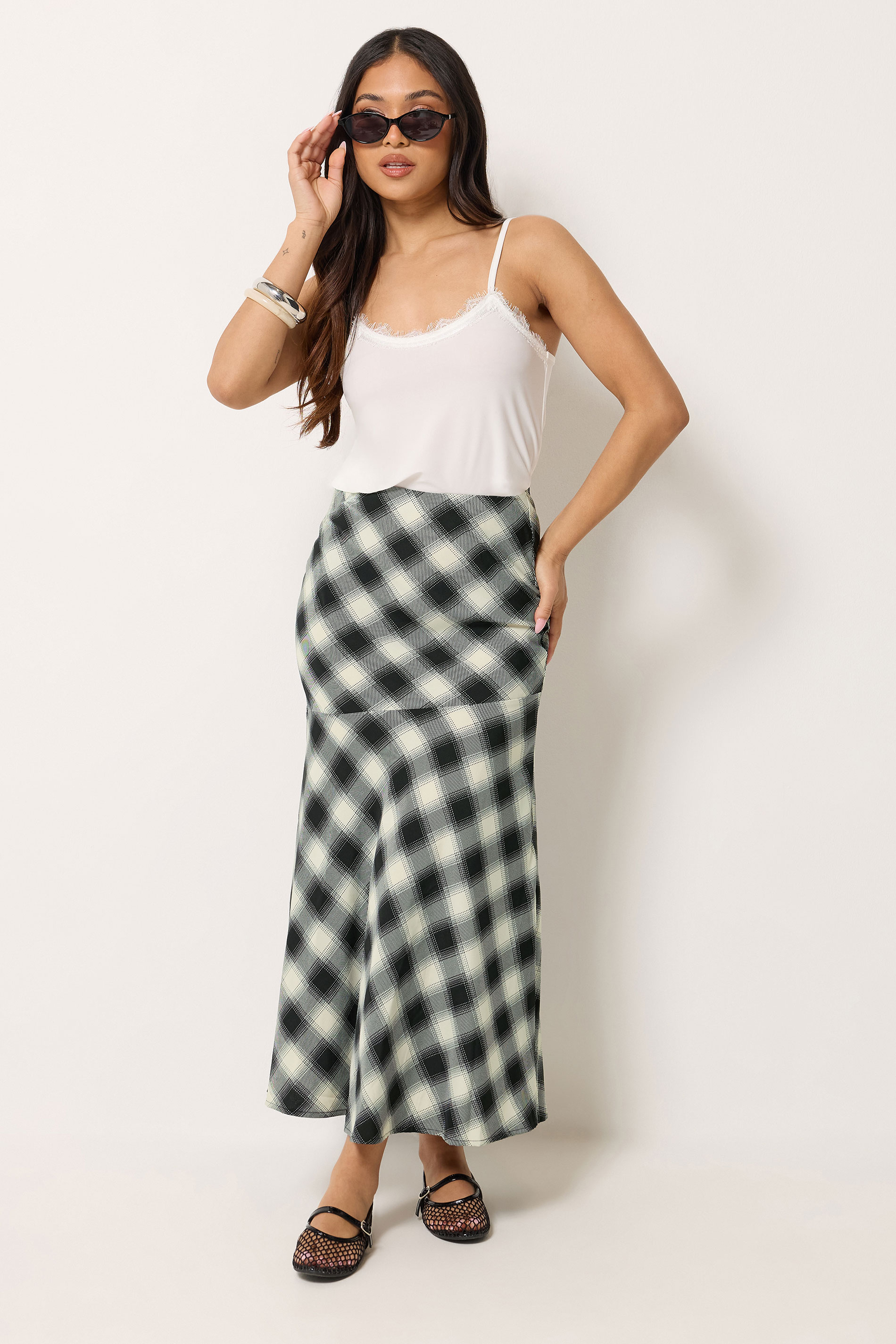 PixieGirl Petite Women's Black Blurred Check Maxi Skirt | PixieGirl 3