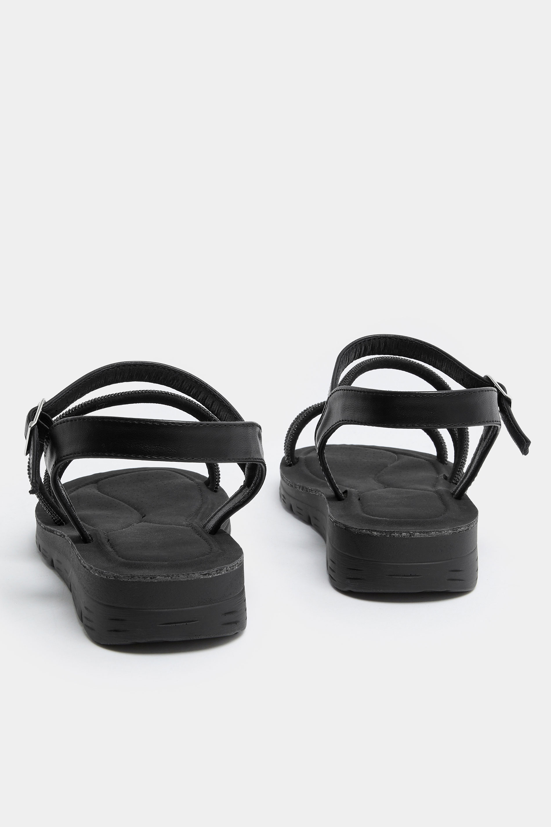 Black Glitter Comfort Sandals In Extra Wide EEE Fit | Yours Clothing 4