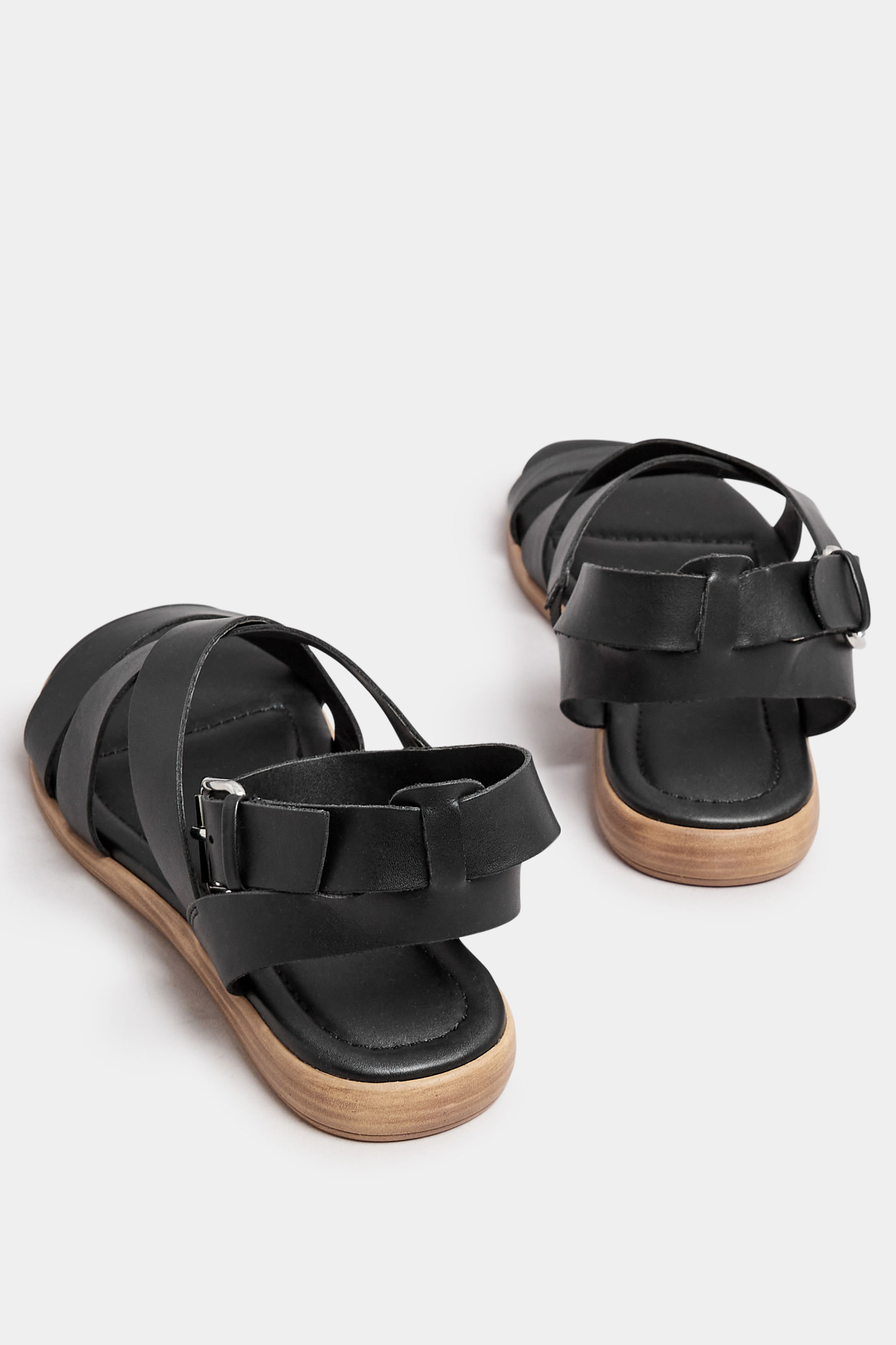 Black Cross Over Strappy Sandals In Extra Wide EEE Fit | Yours Clothing 4