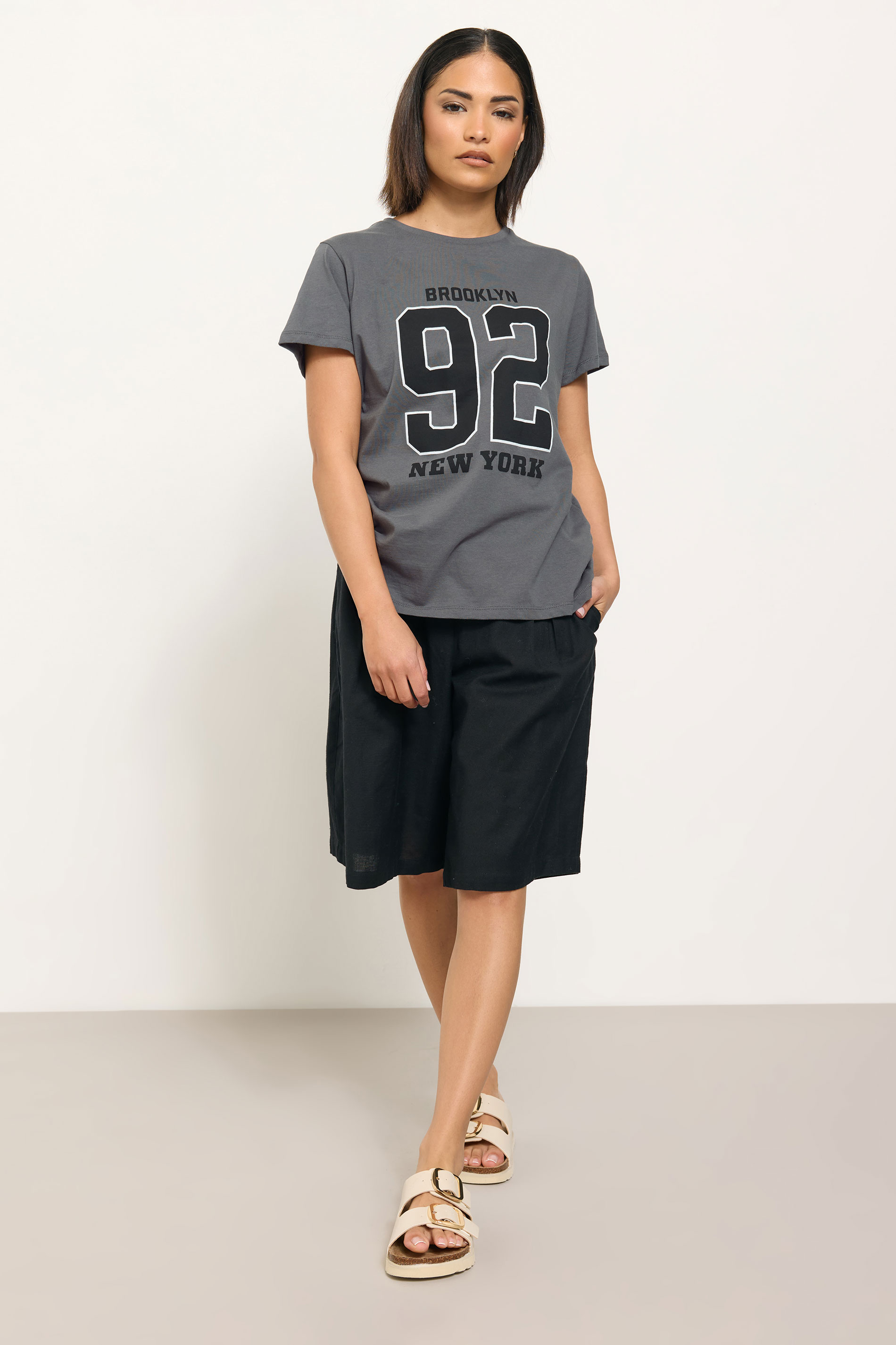 PixieGirl Petite Women's Grey 'Brooklyn 92' Slogan T-Shirt | PixieGirl 2