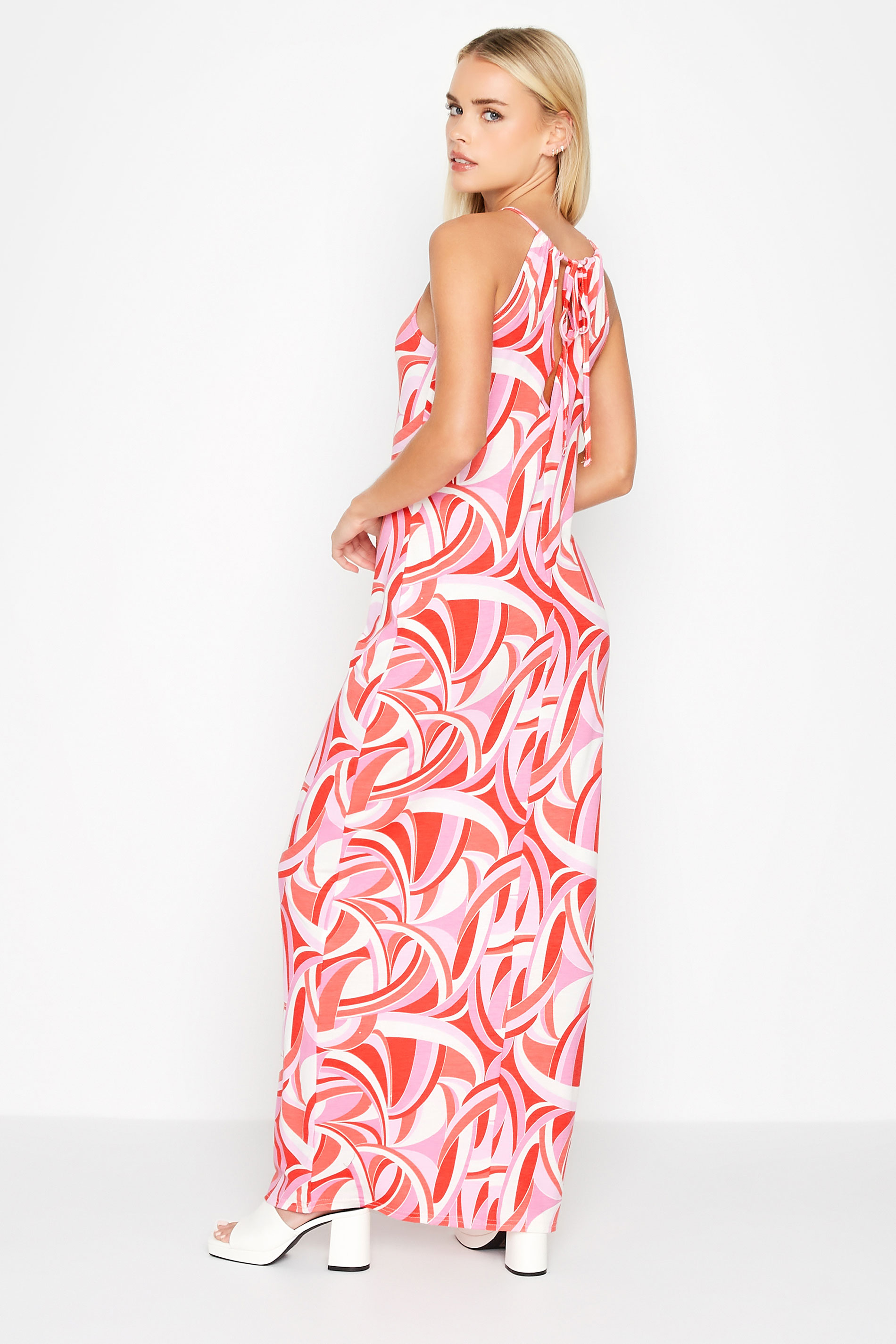 Petite Pink Swirl Print Halter Neck Maxi Dress | PixieGirl 3