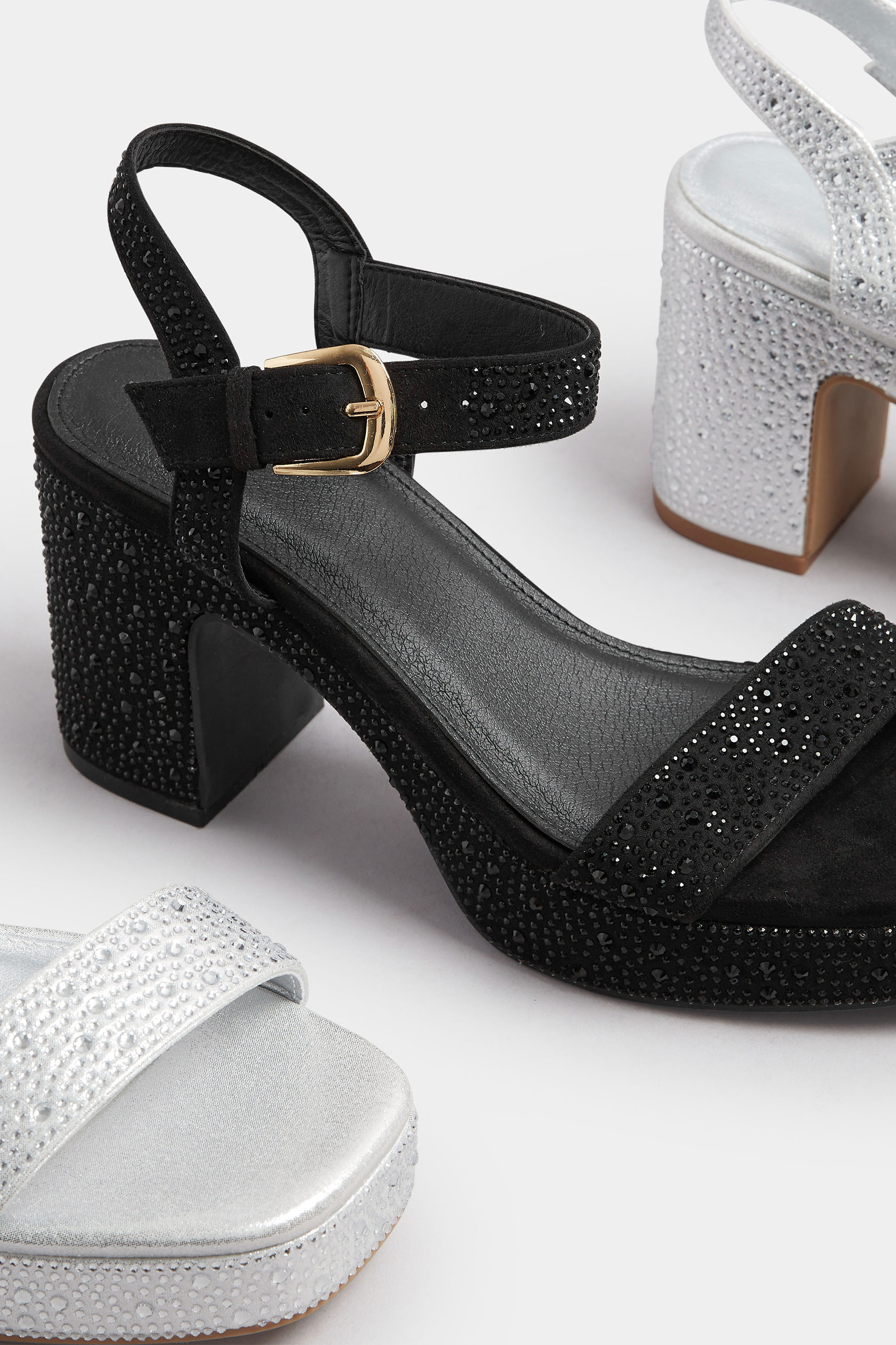 Black Diamante Platform Block Heels In Wide E Fit | Yours Clothing 6