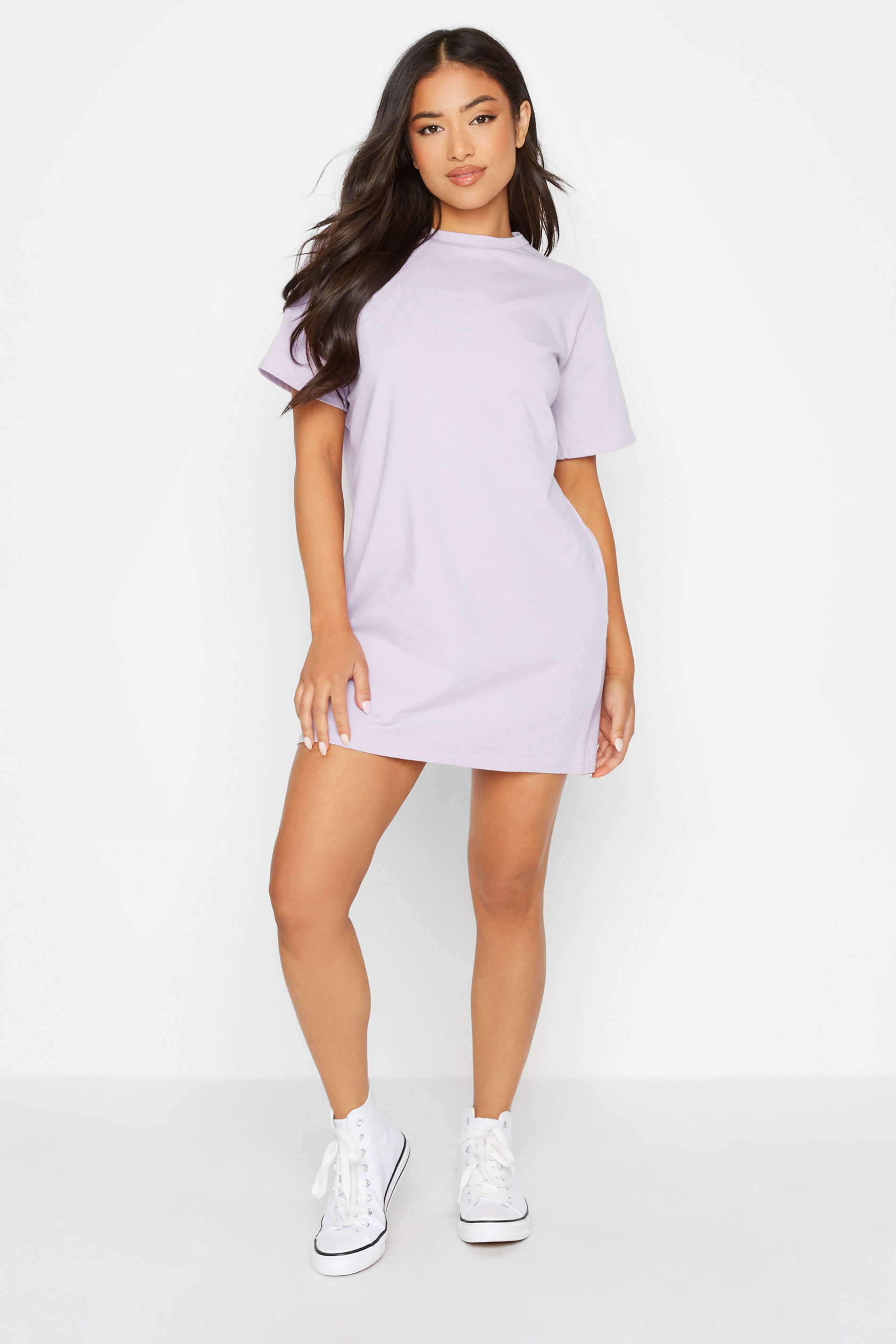 Petite Lilac Purple Oversized T-Shirt Dress | PixieGirl  1