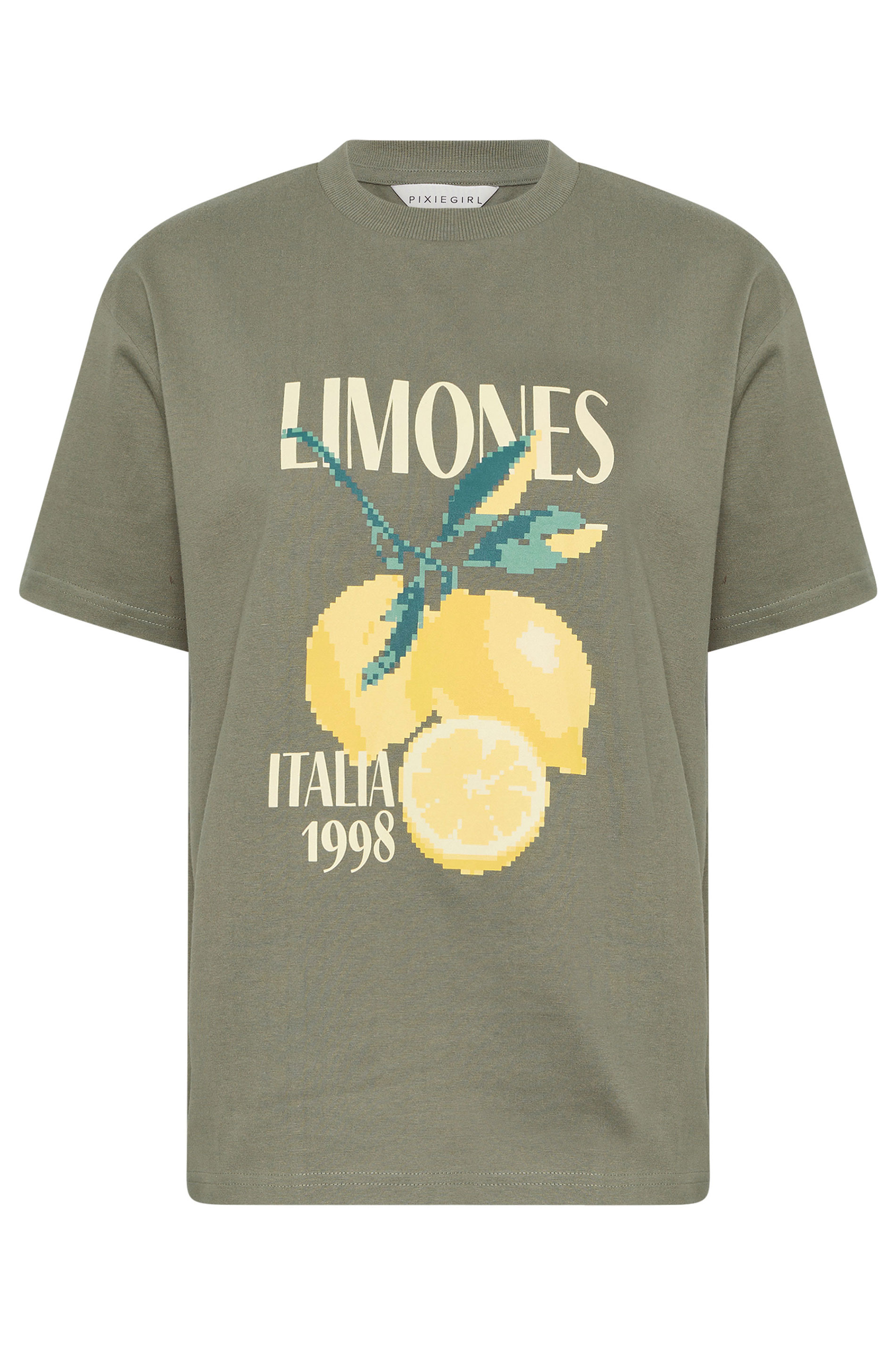 PixieGirl Petite Women's Sage Green Lemon Graphic Cotton Oversized T-Shirt | PixieGirl 5
