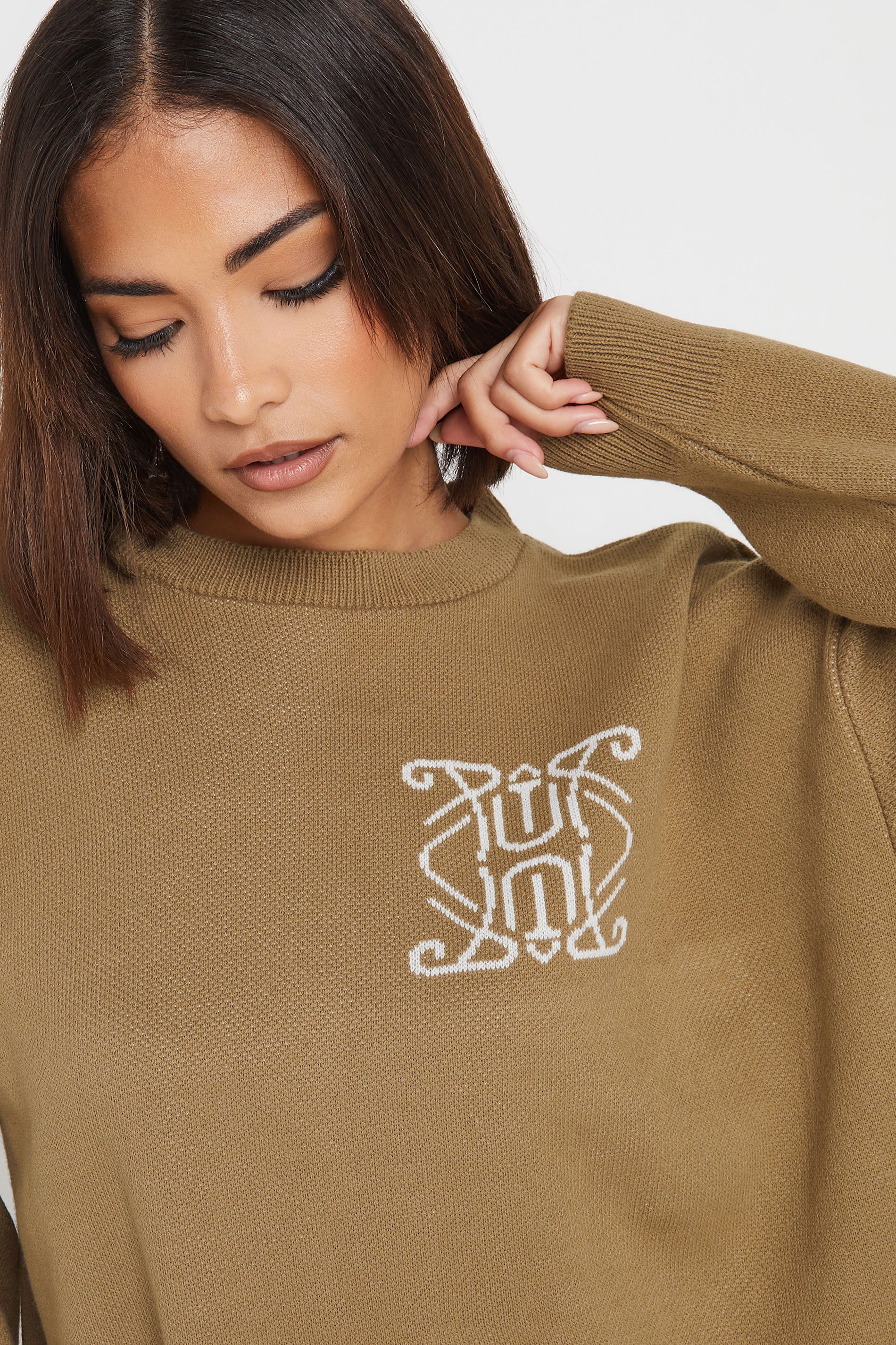 PixieGirl Petite Women's Beige Brown Contrast Swirl Knitted Jumper | PixieGirl 6