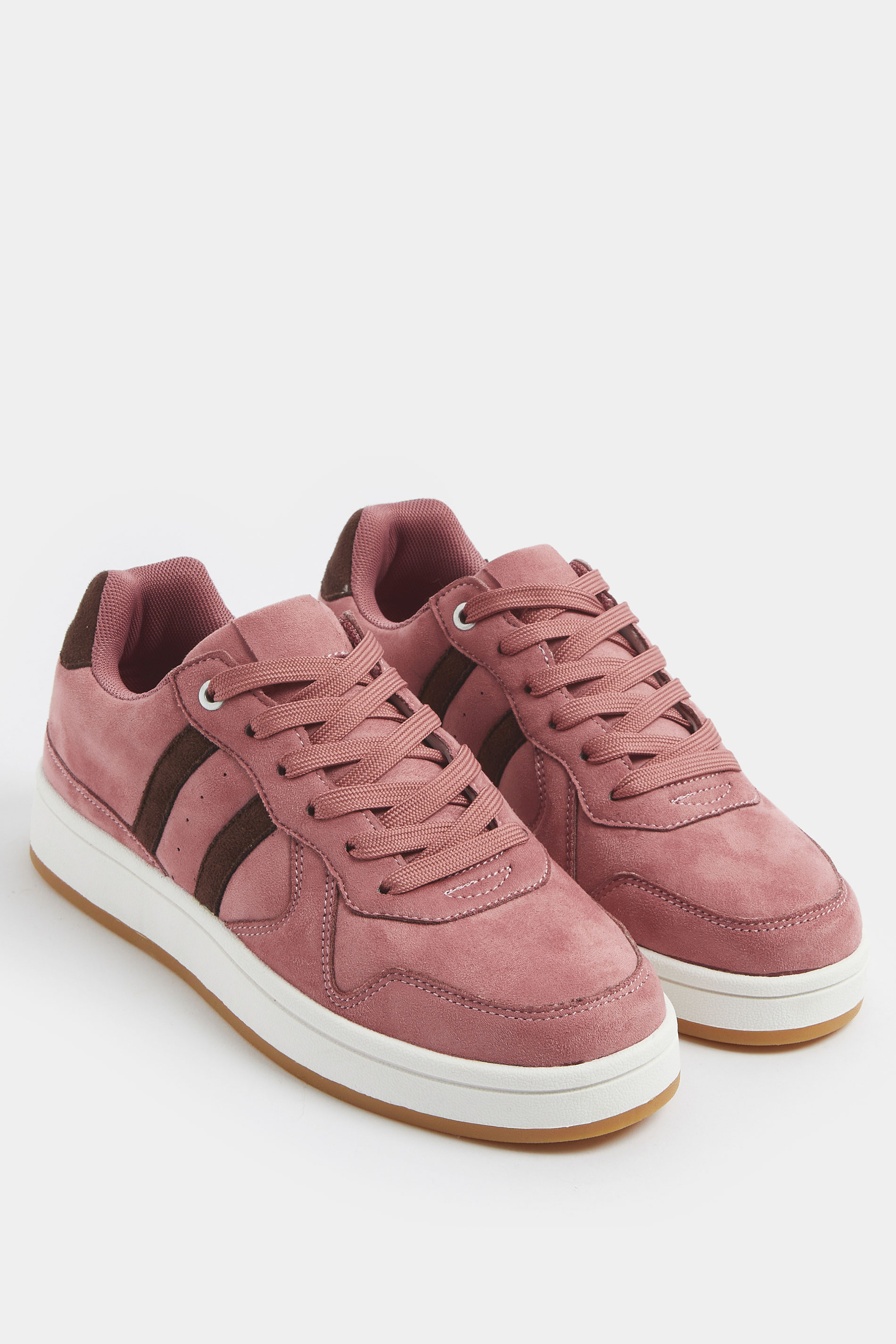 Pink & Brown Padded Lace Up Trainers In Wide E Fit | YoursClothing 2