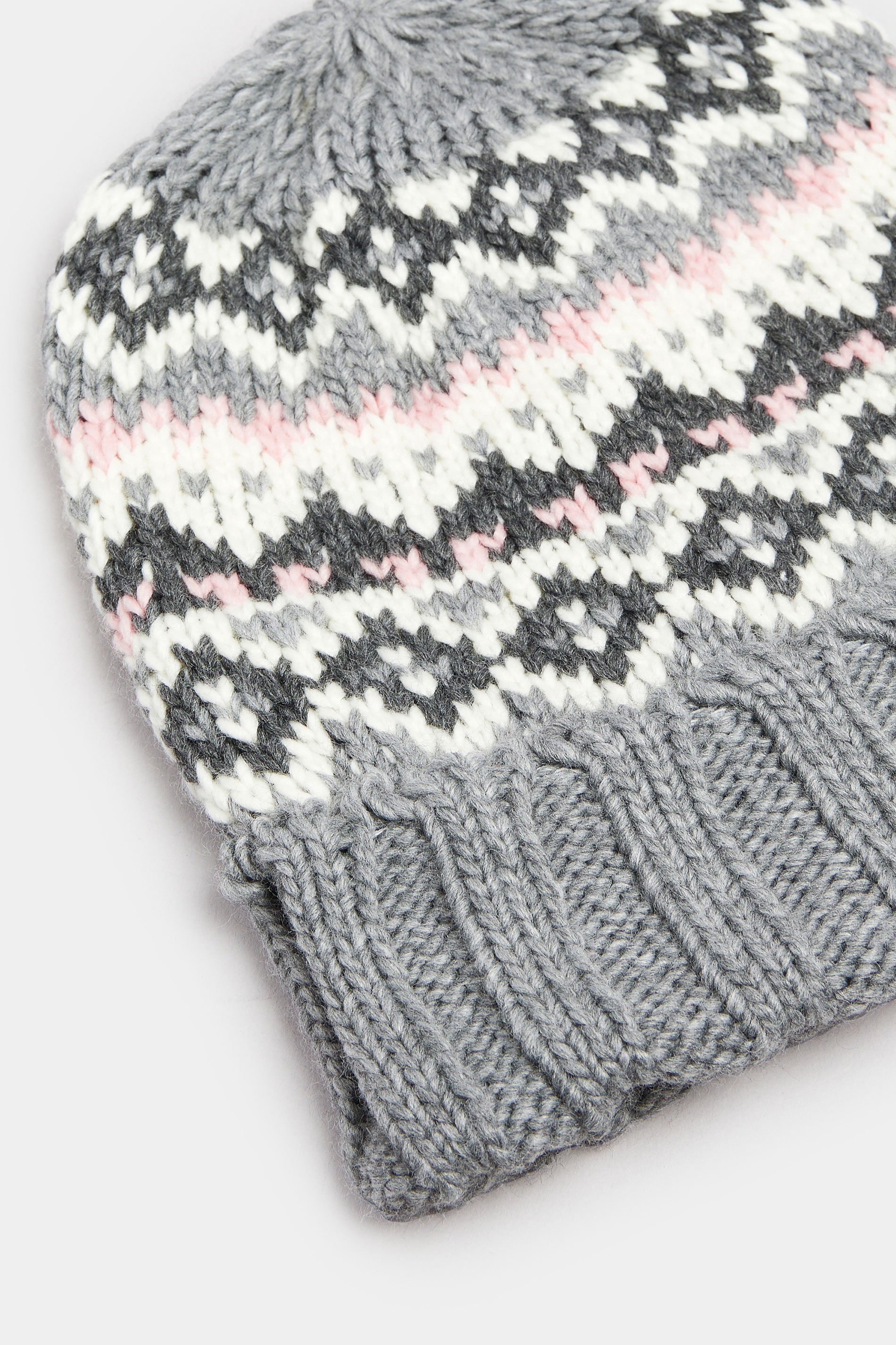 Grey Fairisle Beanie Hat | Yours Clothing 3