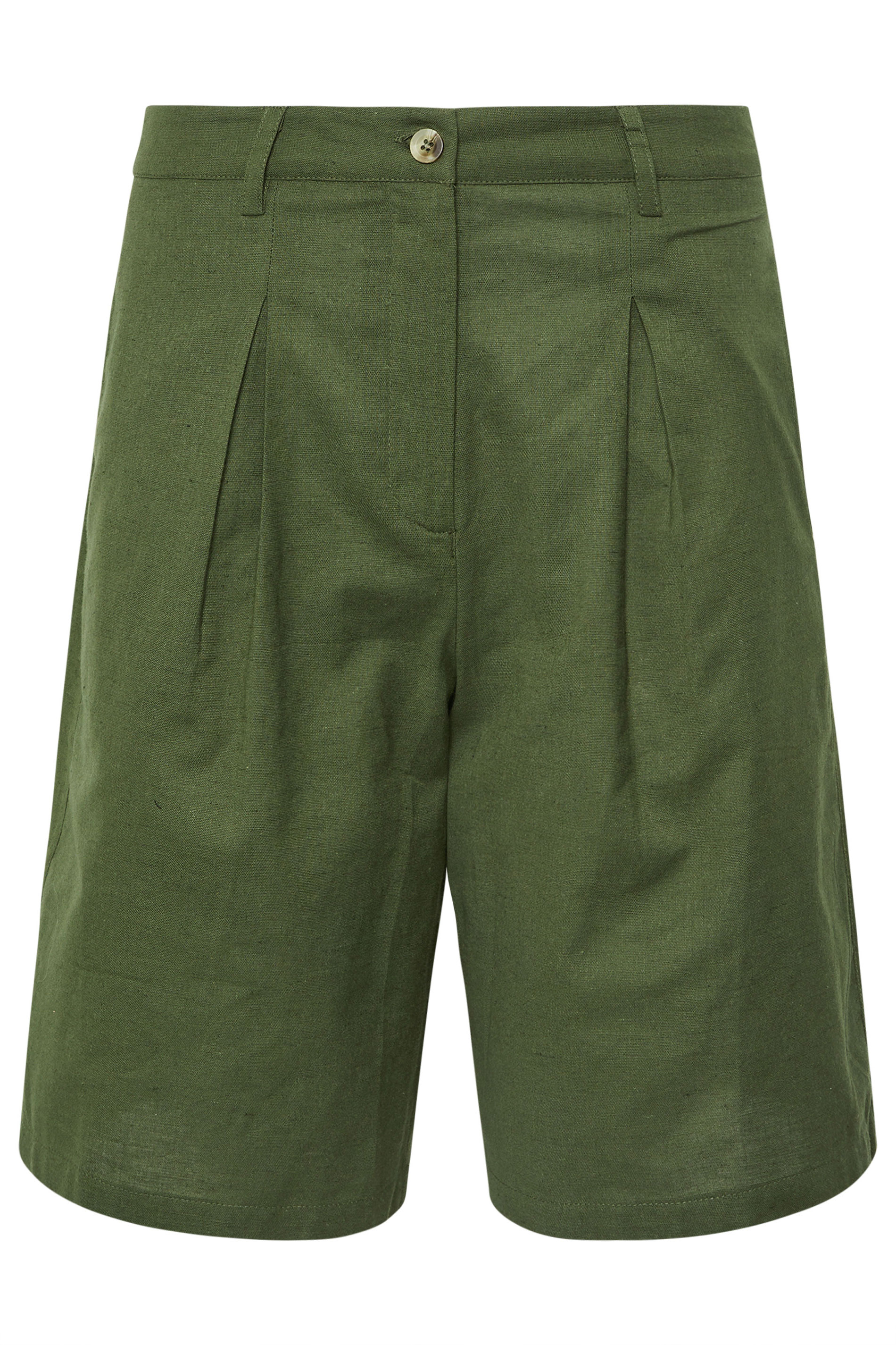 PixieGirl Petite Women's Khaki Green Linen Bermuda Shorts | PixieGirl 4