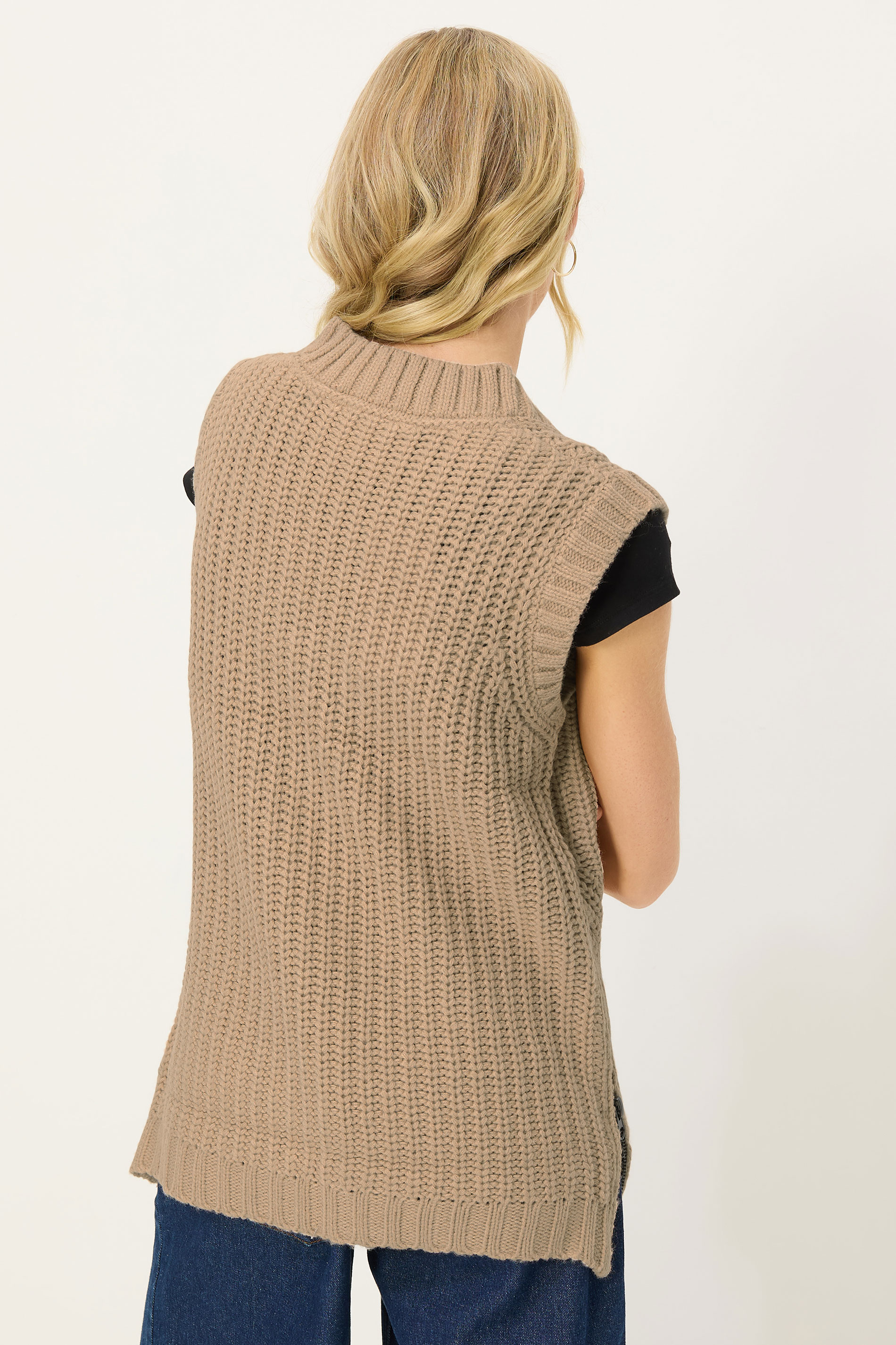PixieGirl Petite Women's Beige Brown Knitted Sleeveless Jumper | PixieGirl 3