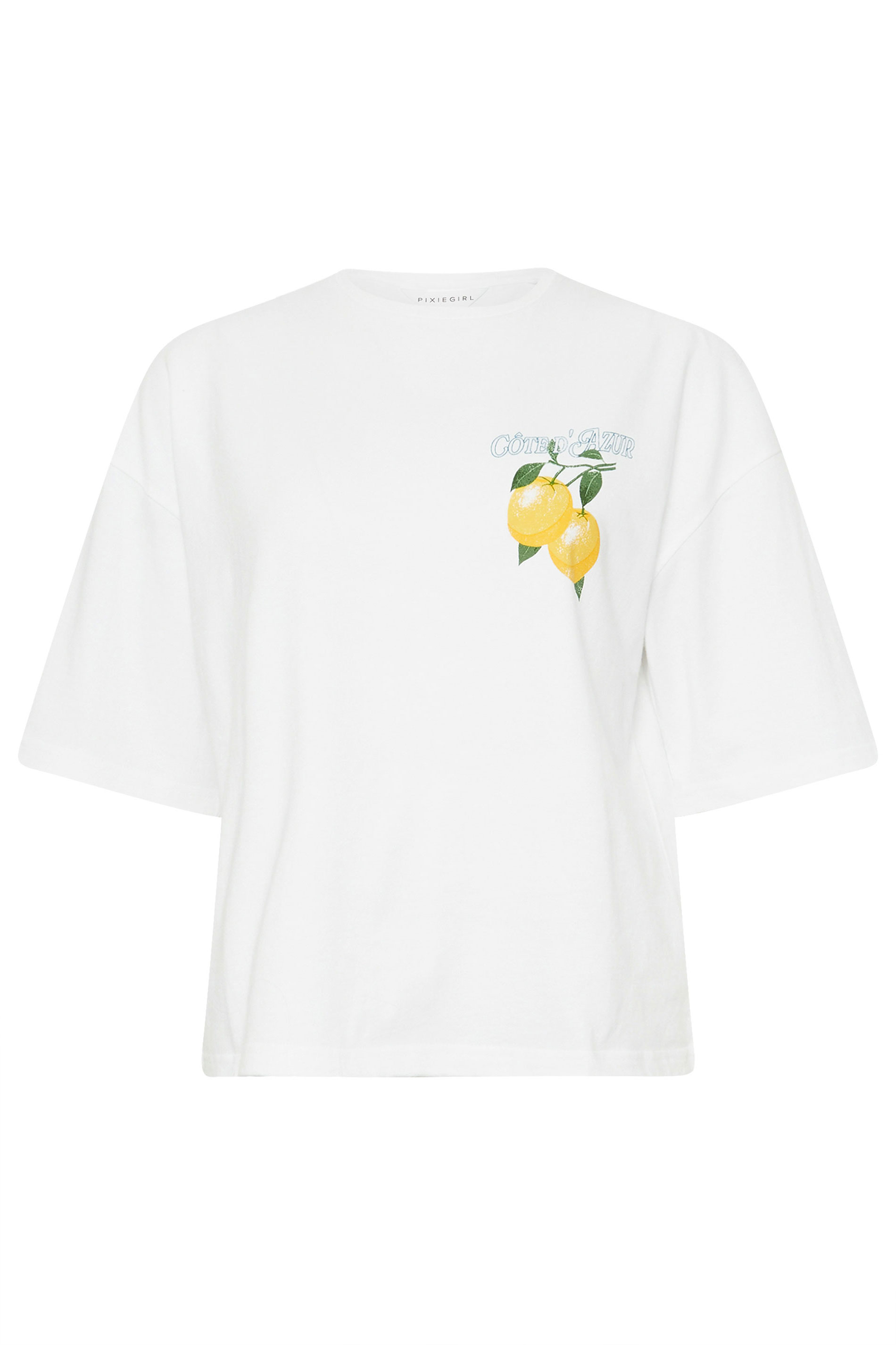 PixieGirl Petite Women's White 'St Tropez' Lemon Back Graphic T-Shirt | PixieGirl 6