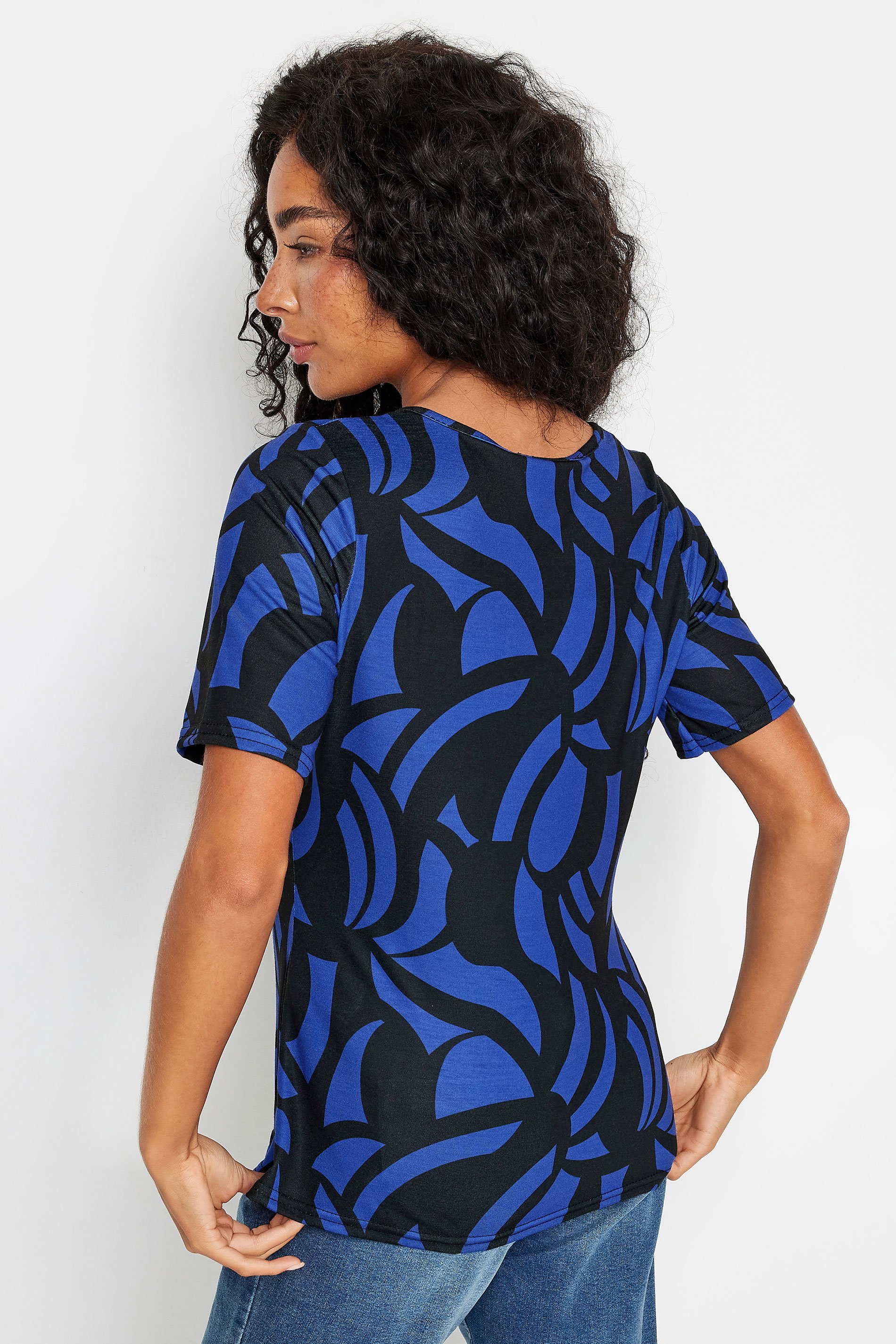 M&Co Petite Black & Blue Square Neck Top | M&Co 2