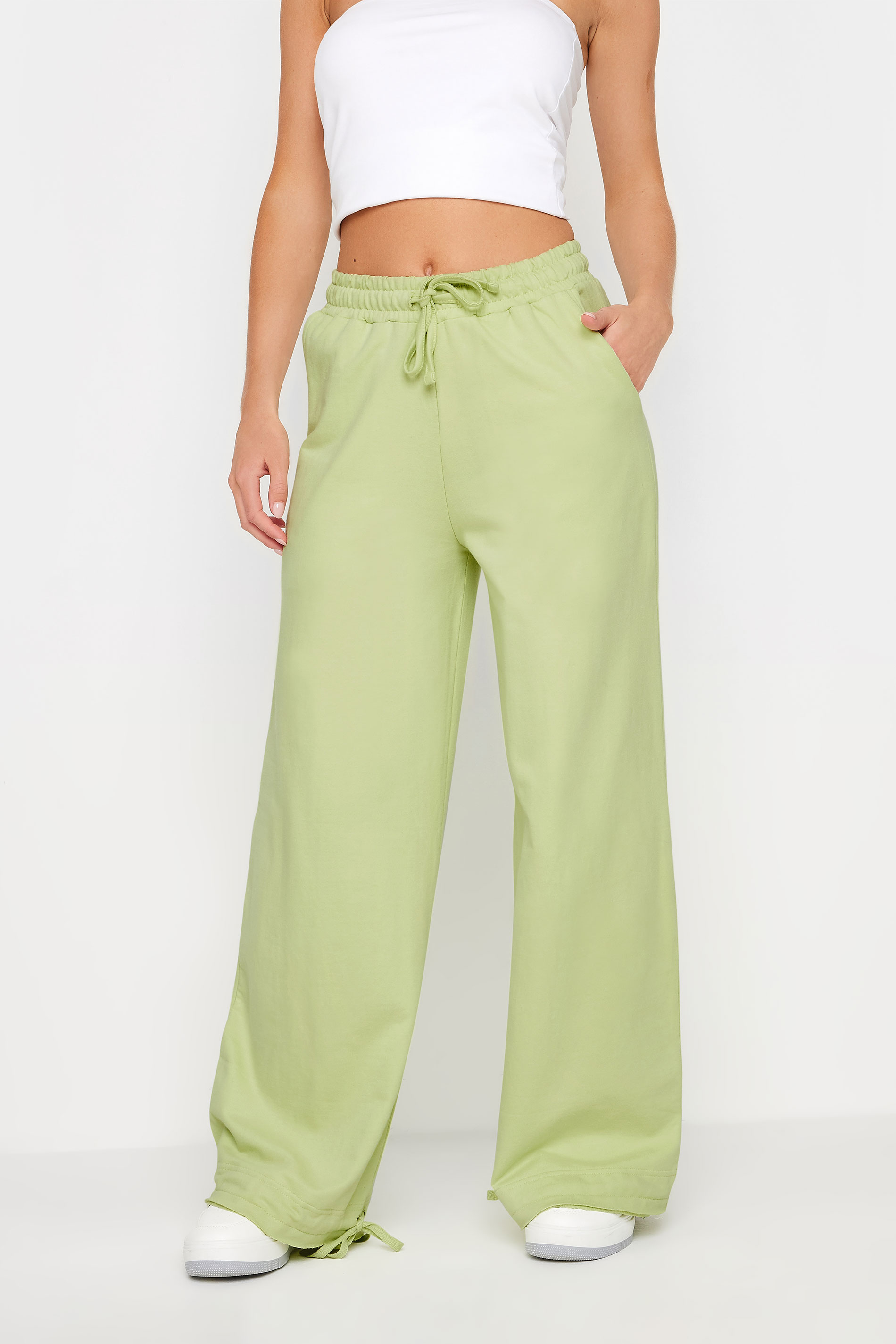 PixieGirl Petite Women's Lime Green Wide Leg Hem Detail Jogger | PixieGirl 3