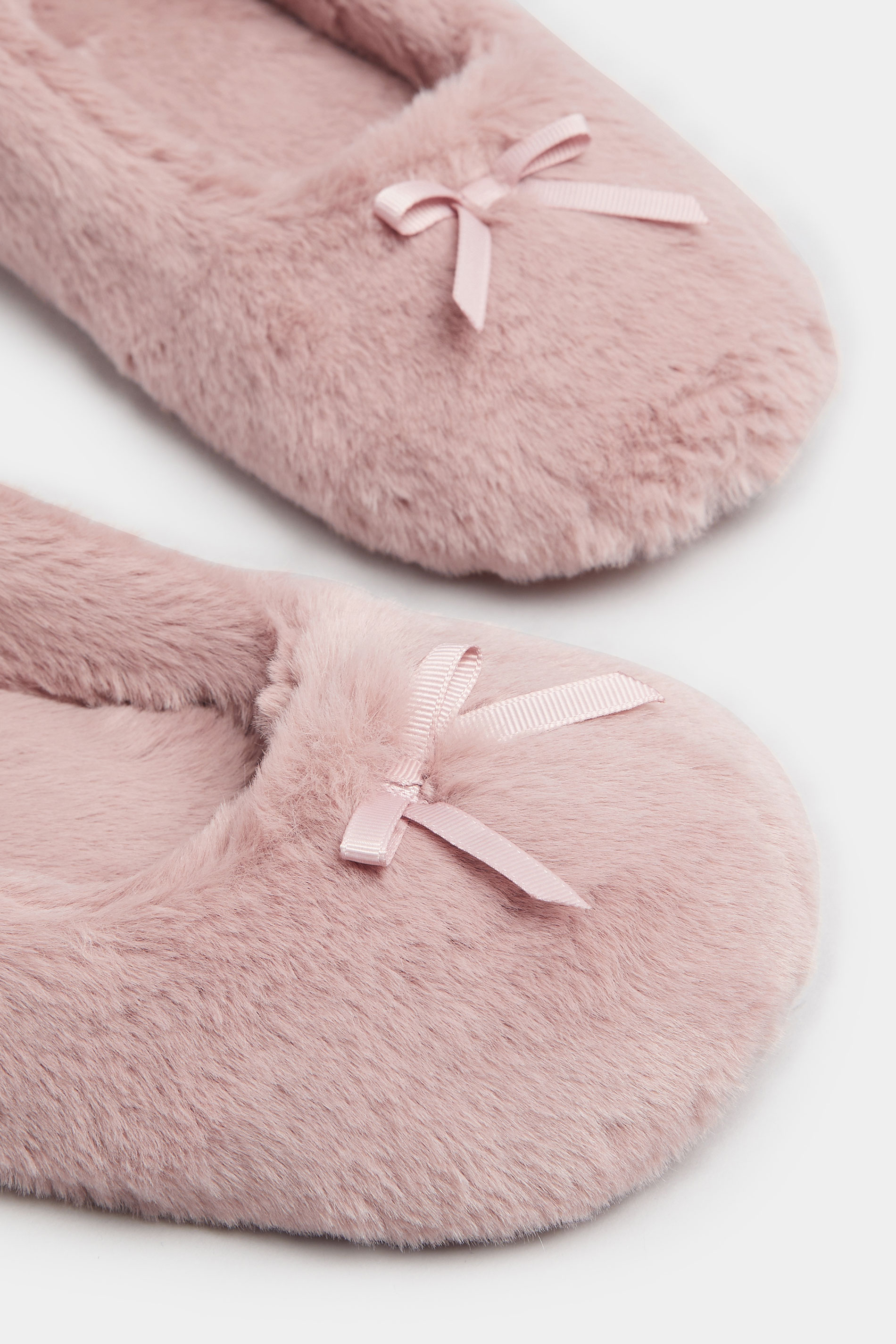 Pink Plush Bow Front Ballet Slippers | Yours Clothing 6