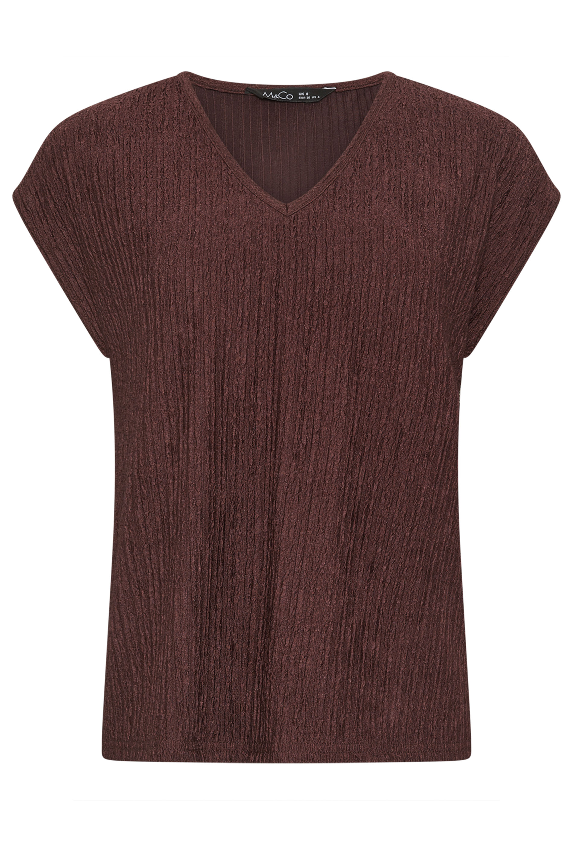 M&Co Petite Brown Textured V-Neck T-Shirt | M&Co 5