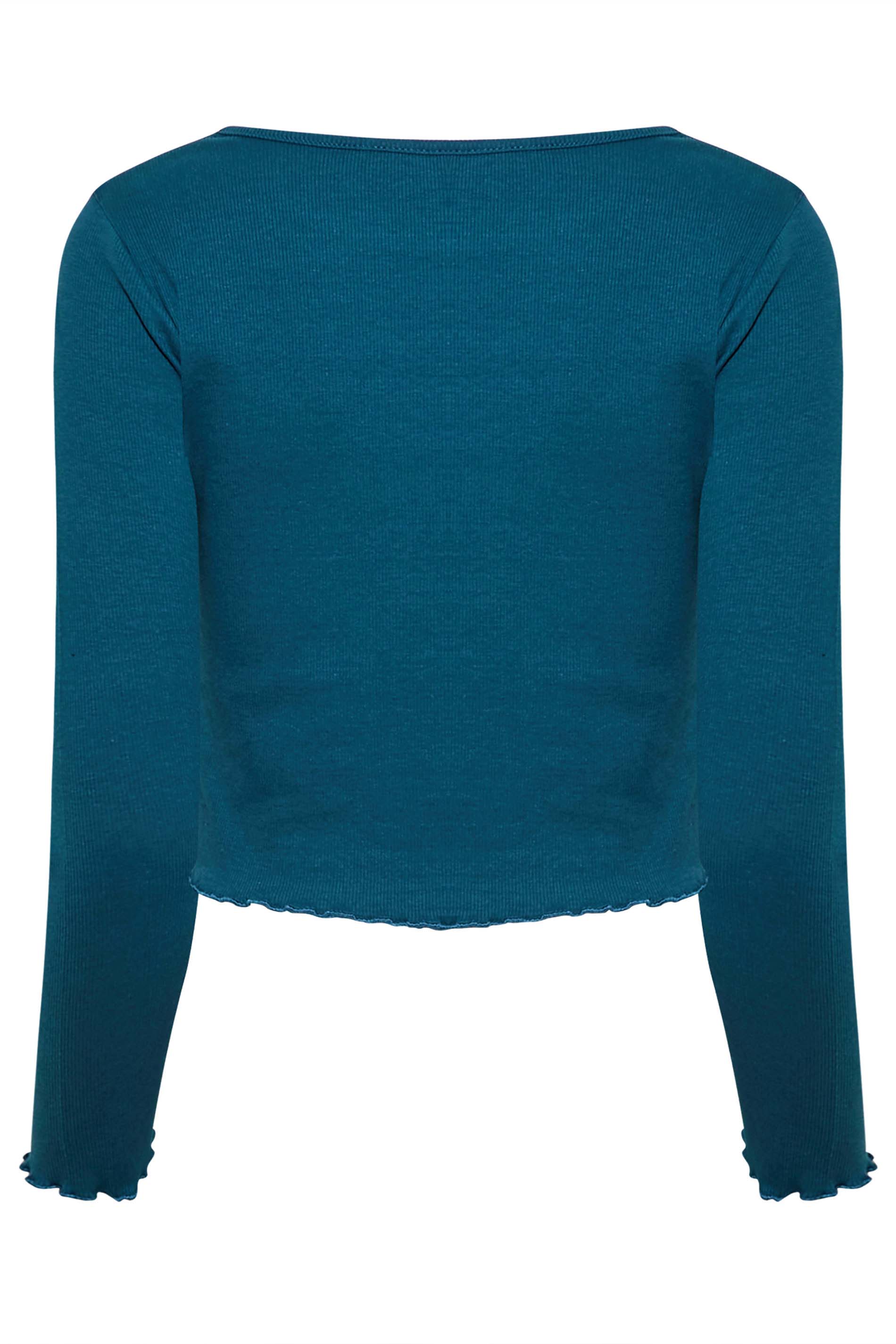 Petite Teal Blue Lettuce Hem Long Sleeve Top | PixieGirl 6