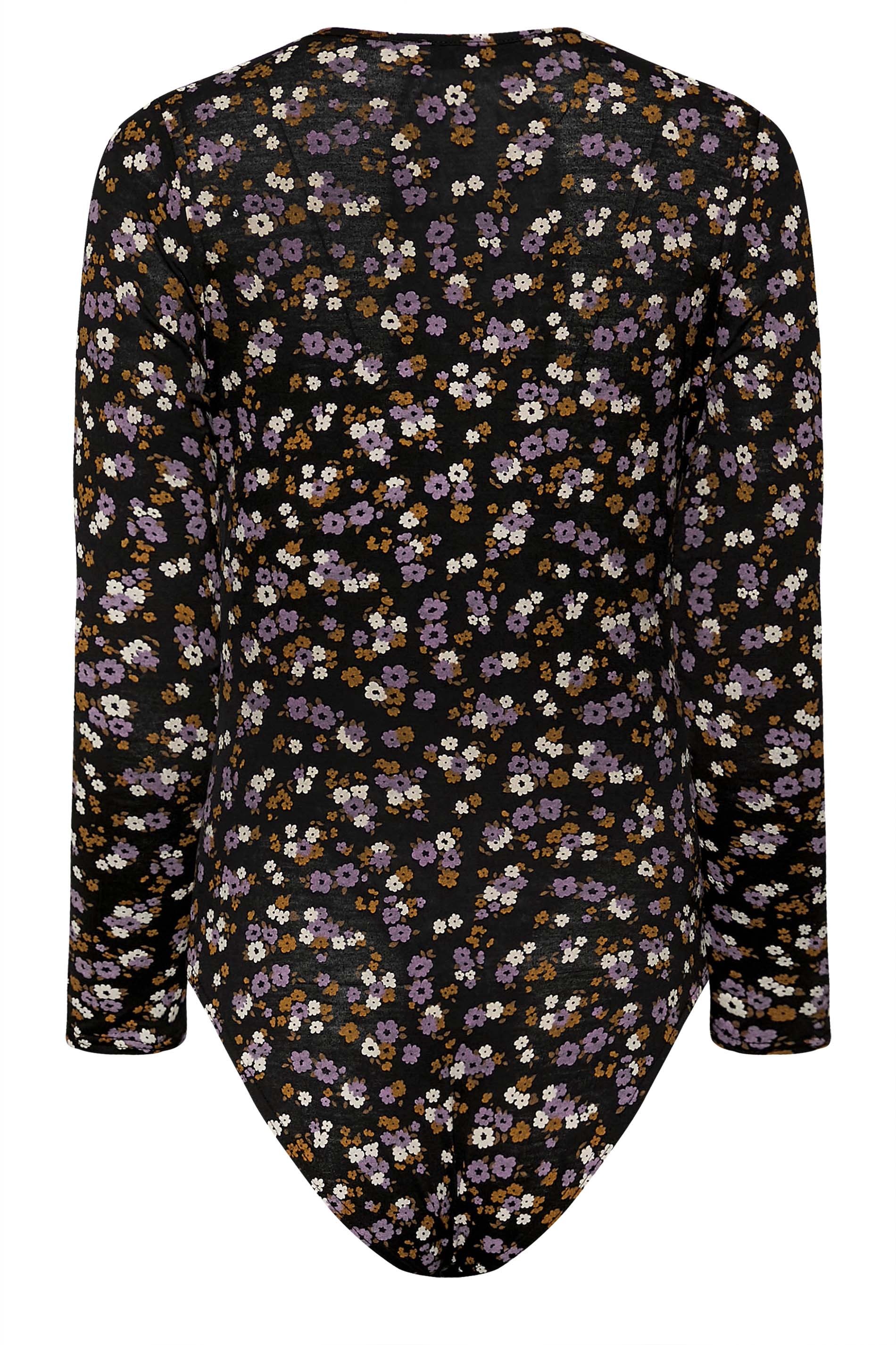 Petite Black Ditsy Floral Print Bodysuit | PixieGirl 6