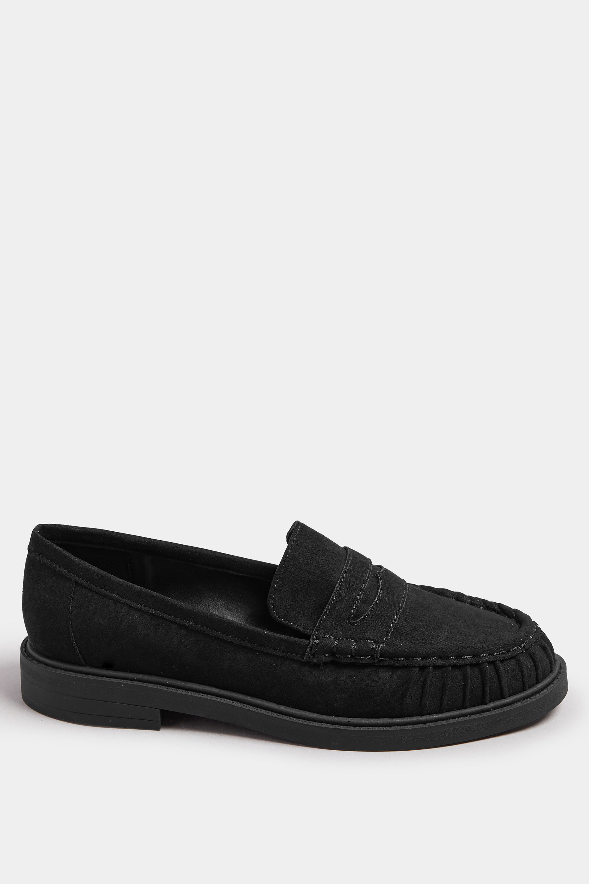 Black Faux Suede Ruched Front Loafers In Extra Wide EEE Fit | Yours Clothing 3