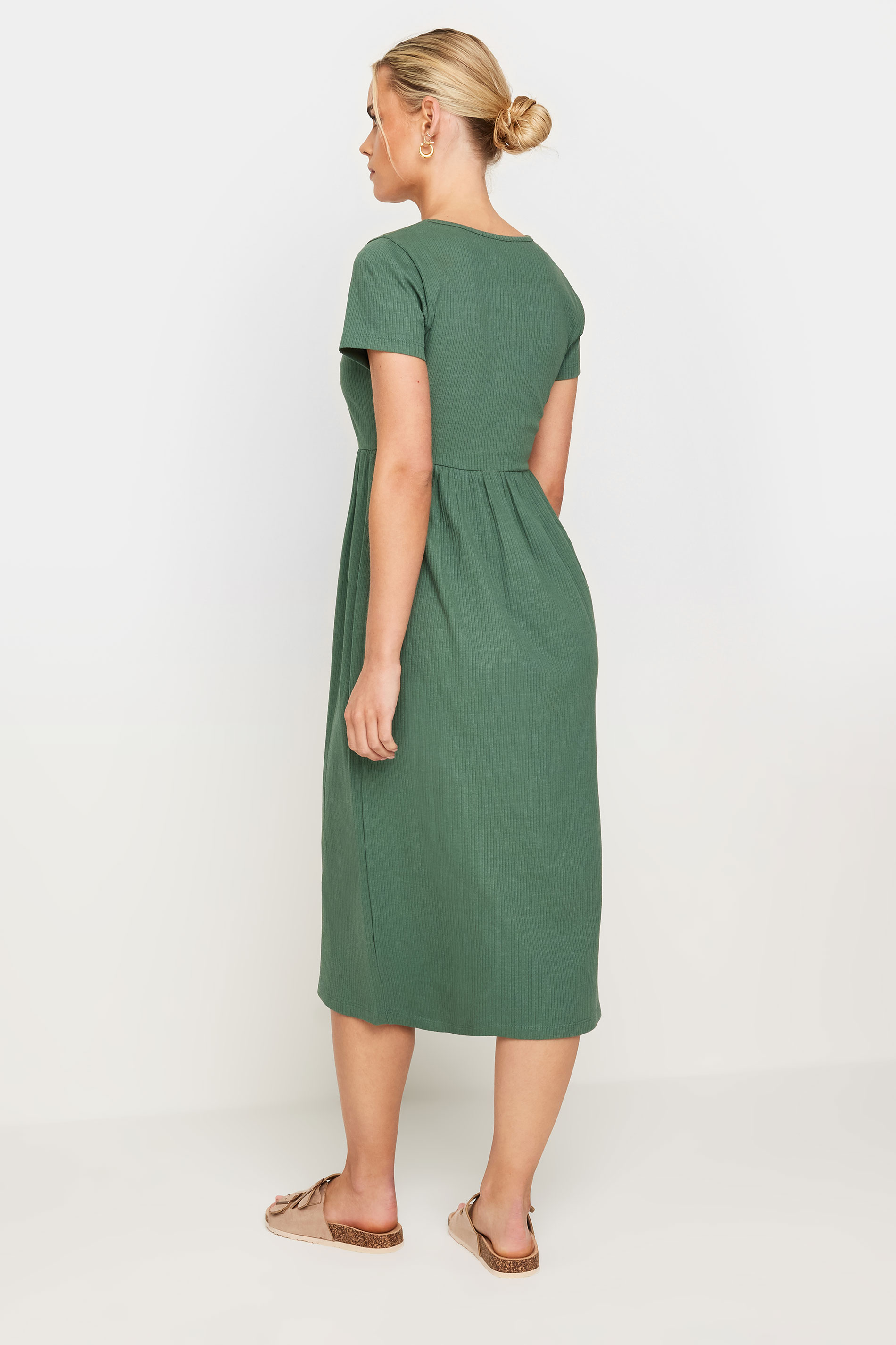 PixieGirl Petite Women's Sage Green Button Front Smock Dress | PixieGirl 3