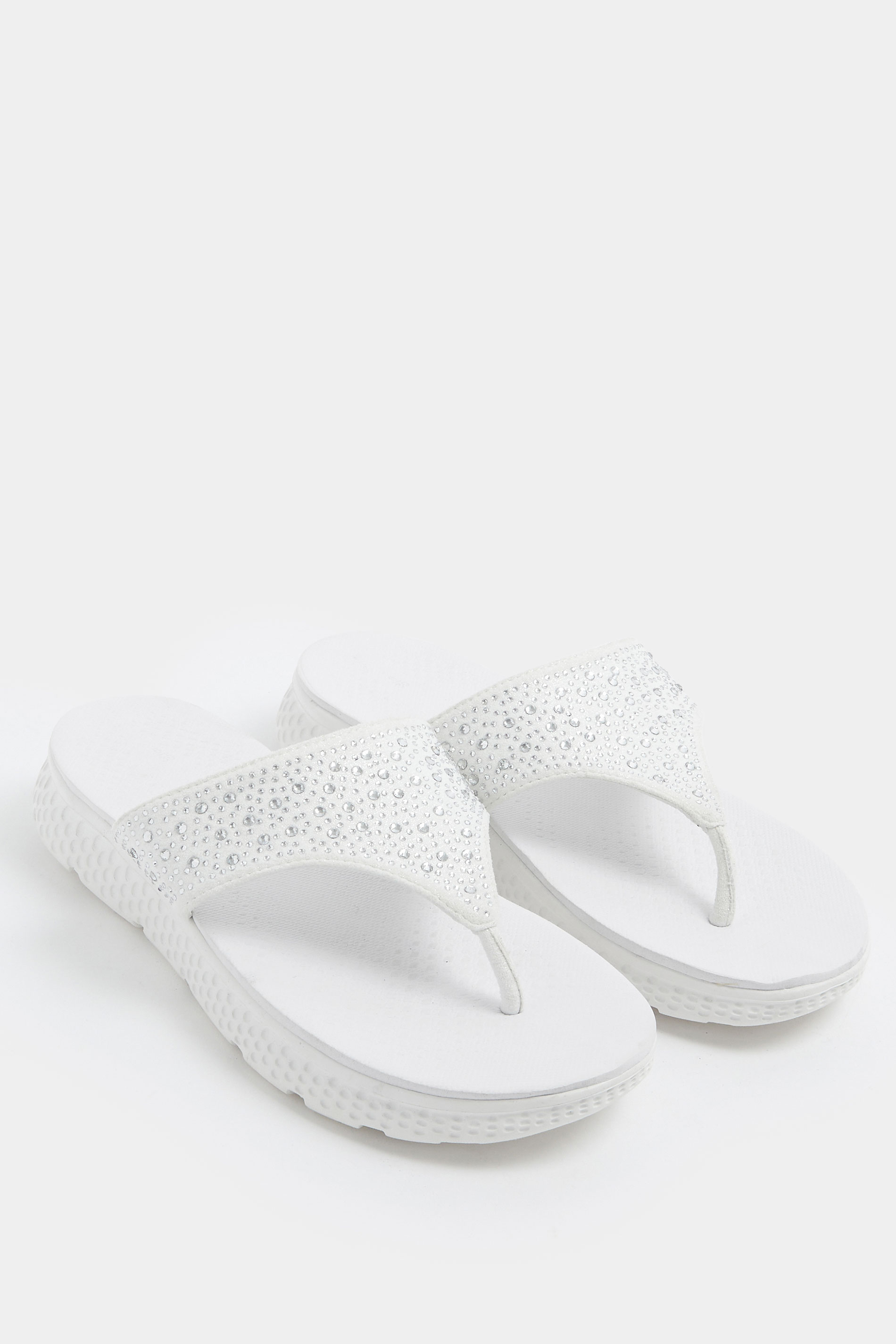 White Diamante T-Bar Sandals In Wide E Fit | Yours Clothing 1