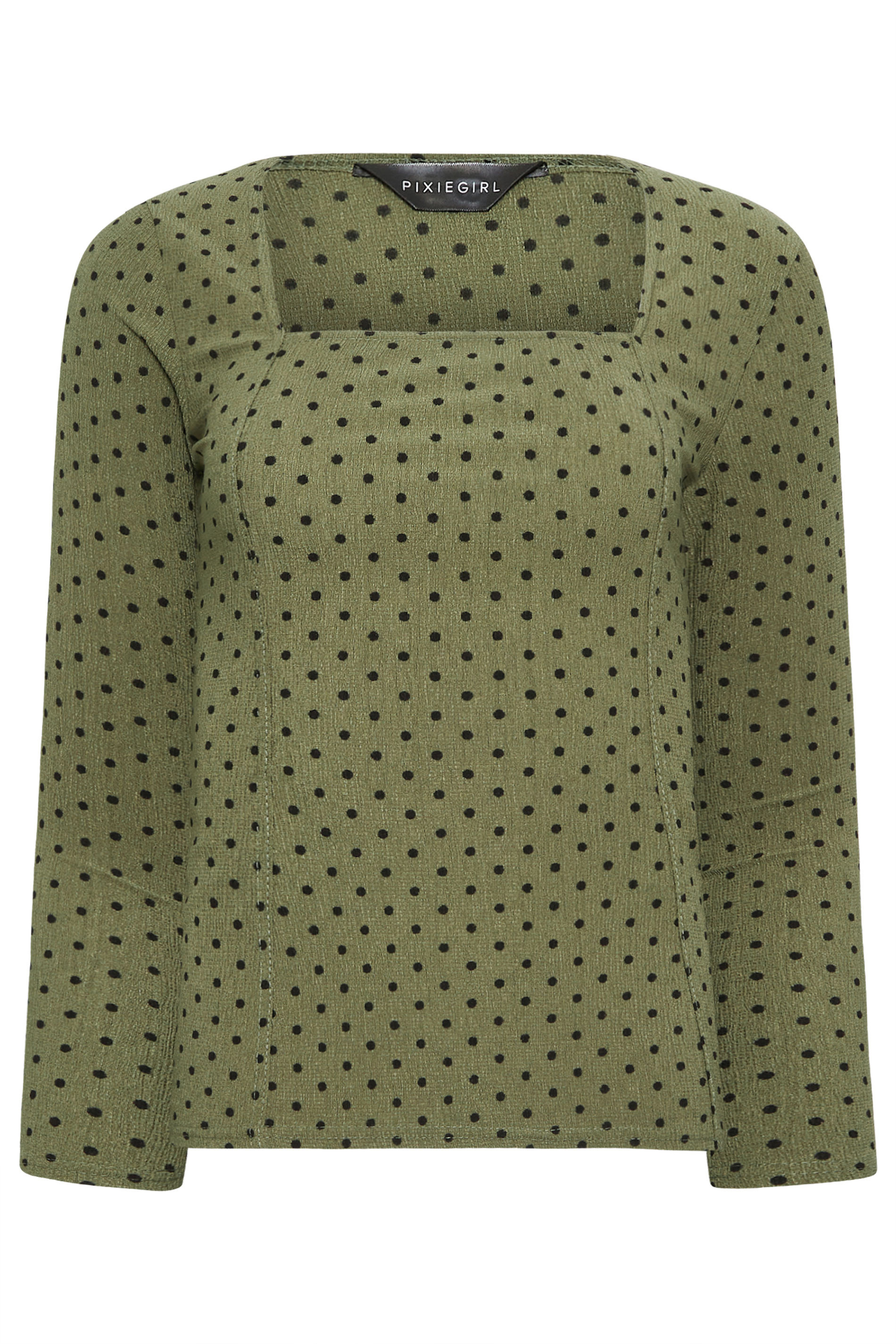 PixieGirl 2 PACK Black & Khaki Green Spot Print Square Neck Tops | PixieGirl 10
