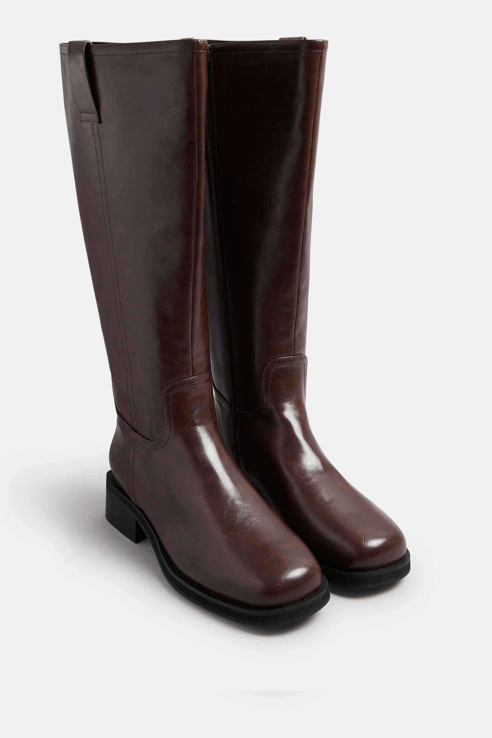 Dark Brown Pull On Knee High Boots In Extra Wide EEE Fit | Yours Clothing 2