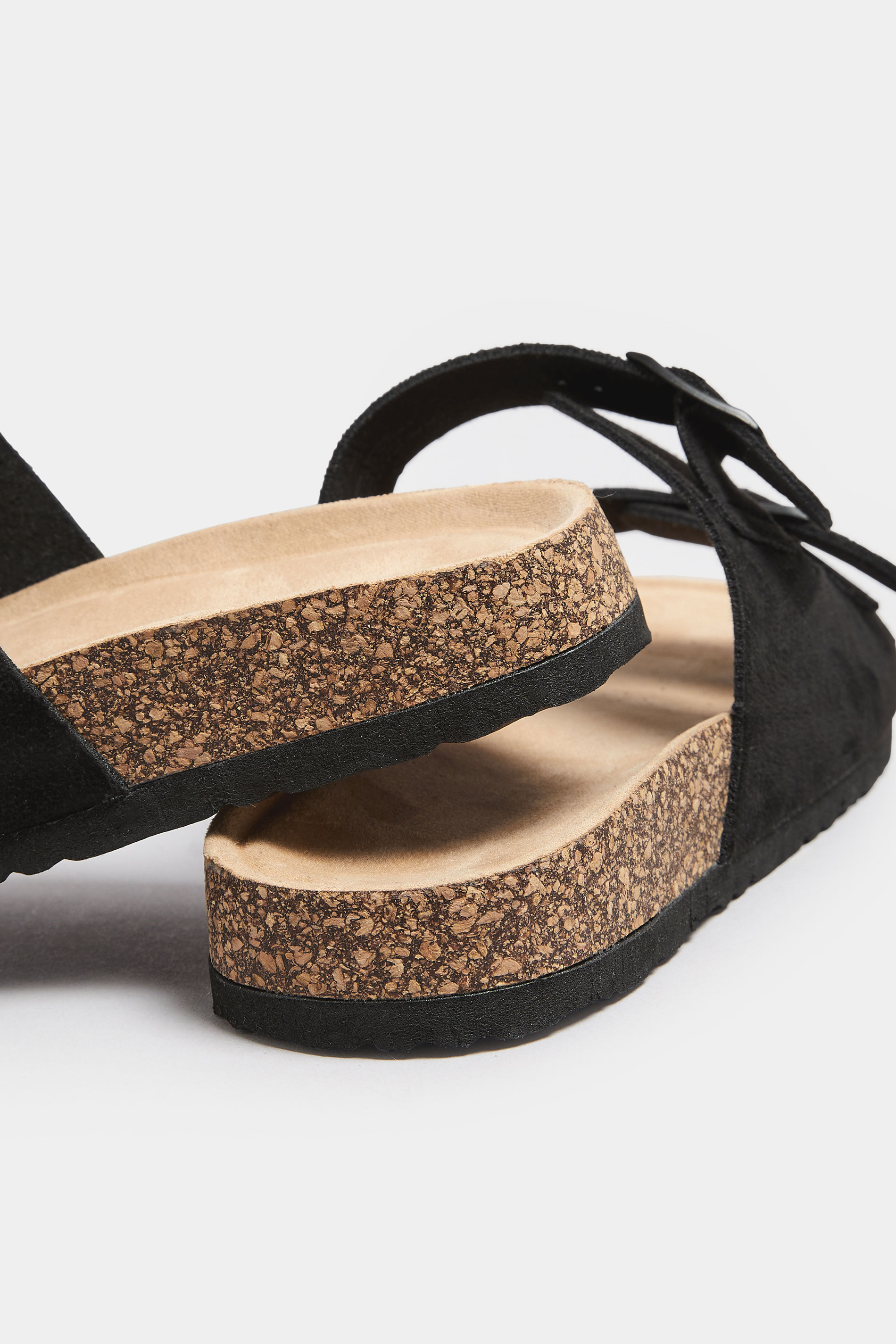 Black Faux Suede Buckle Strap Footbed Sandals In Extra Wide EEE Fit | Yours Clothing 4