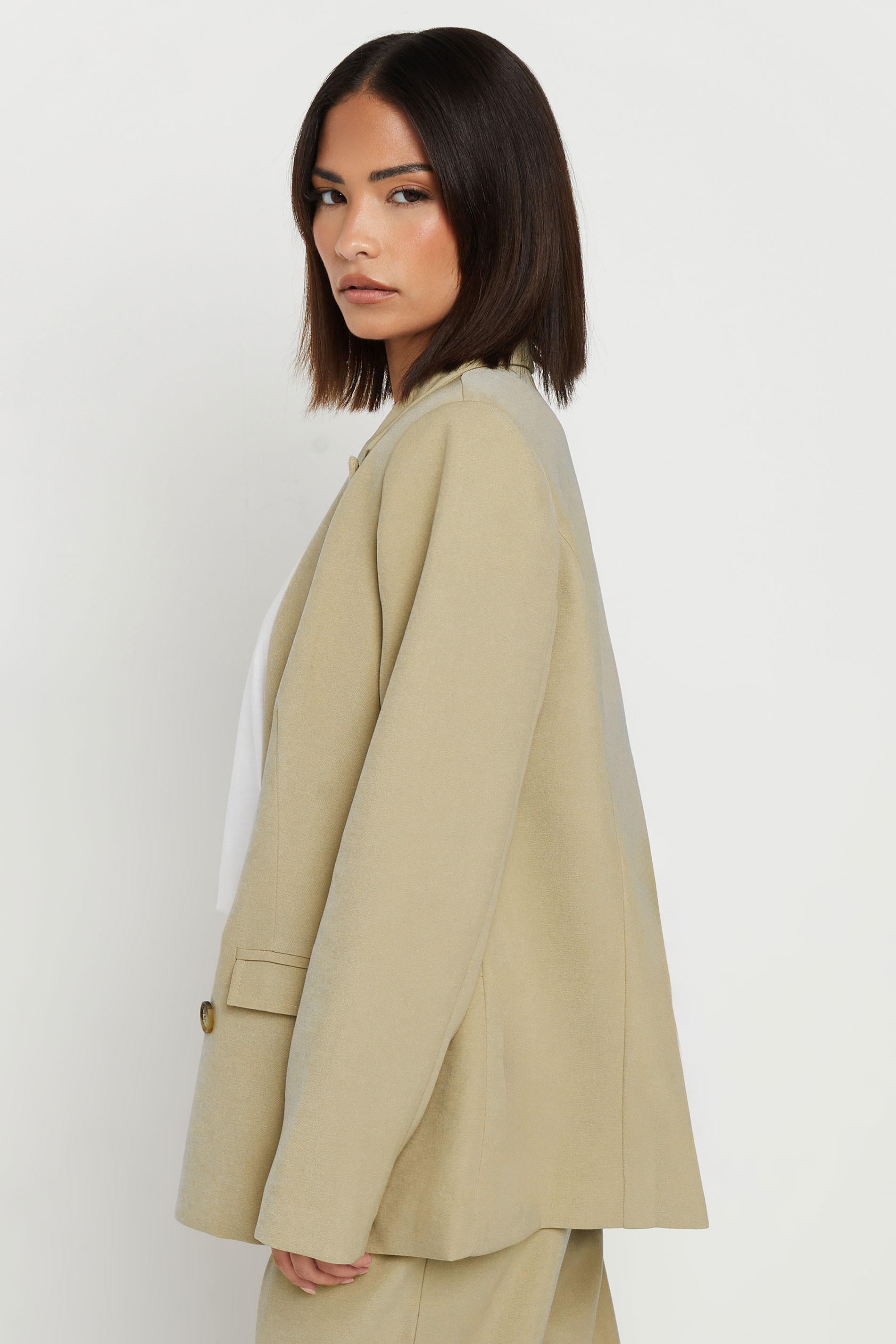 PixieGirl Petite Women's Stone Brown Tailored Double Breasted Blazer | PixieGirl 5