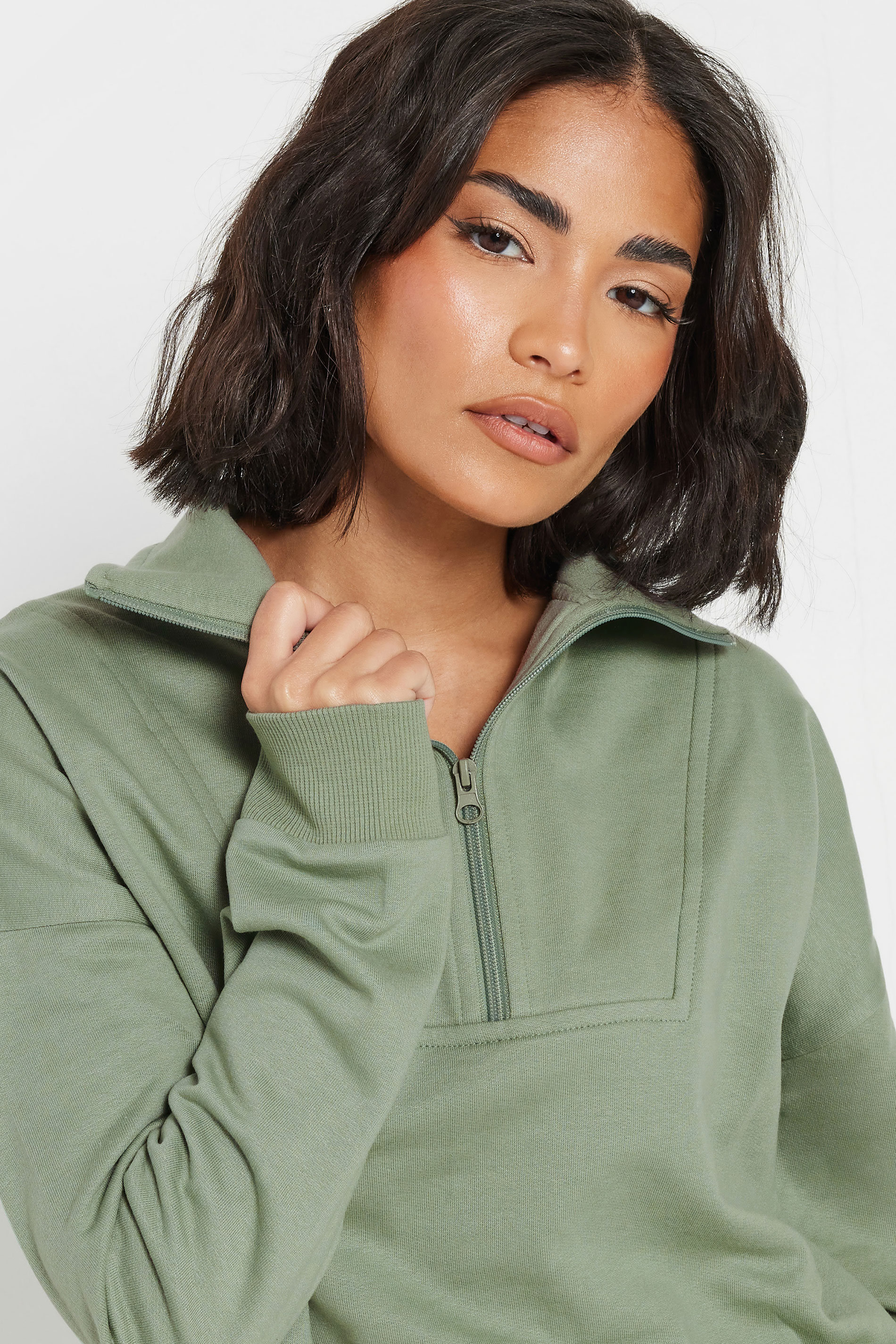 PixieGirl Petite Women's Sage Green Quarter Zip Sweatshirt | PixieGirl 6