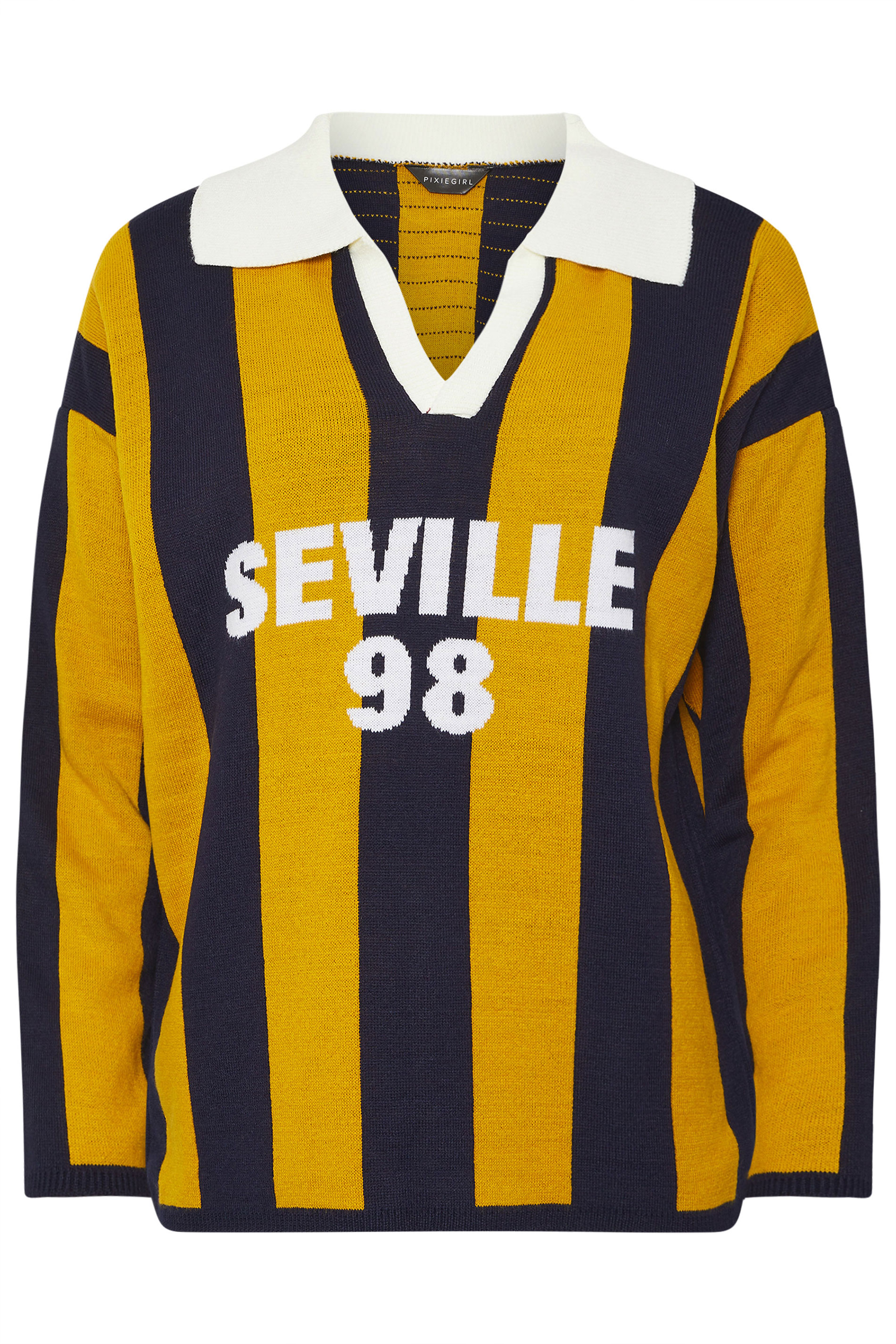 PixieGirl Petite Women's Blue 'Seville' Knitted Stripe Collar Jumper | PixieGirl 5