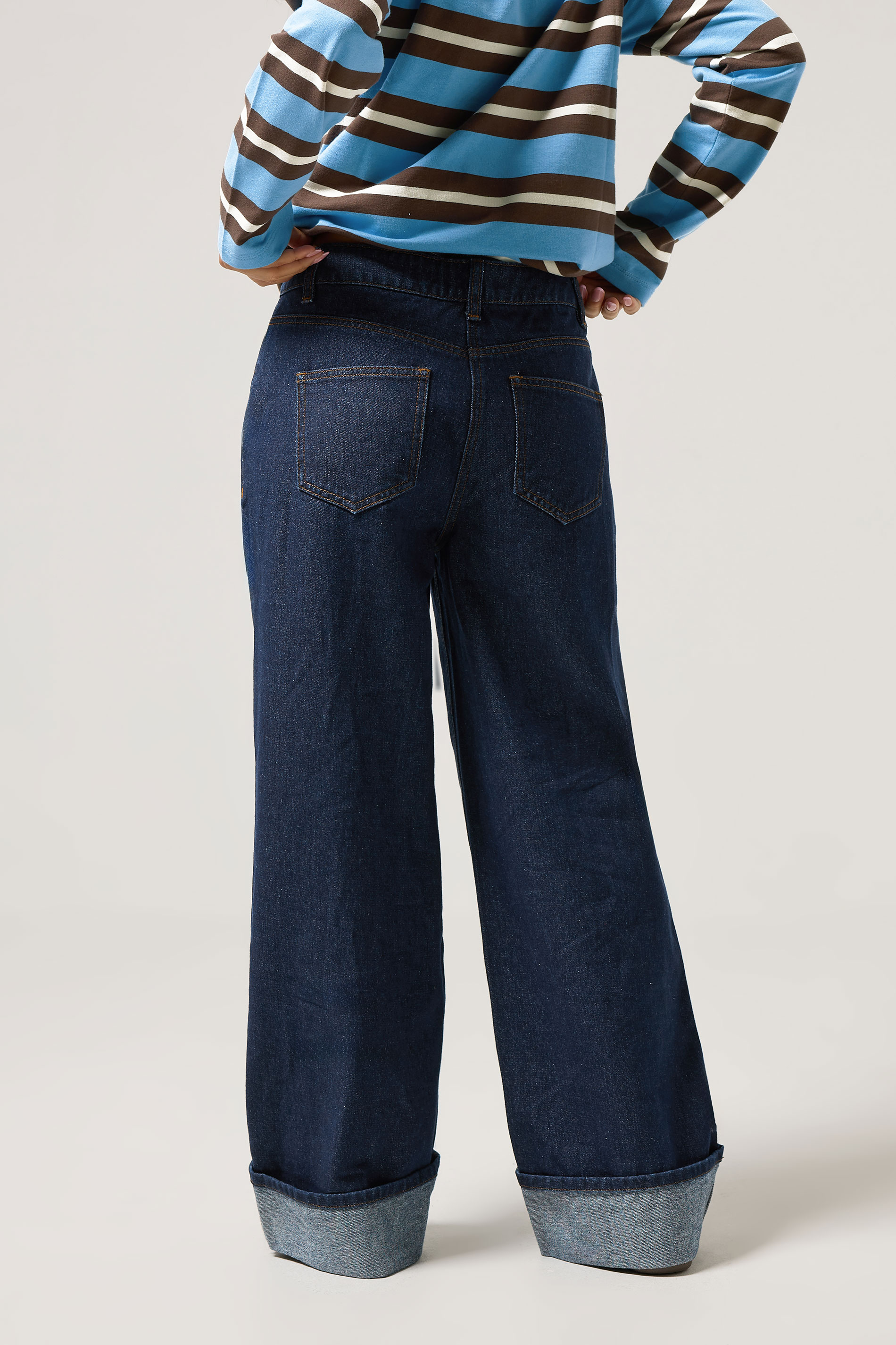 PixieGirl Petite Women's Dark Blue Seam Front Turn Up Denim Jeans | PixieGirl 3