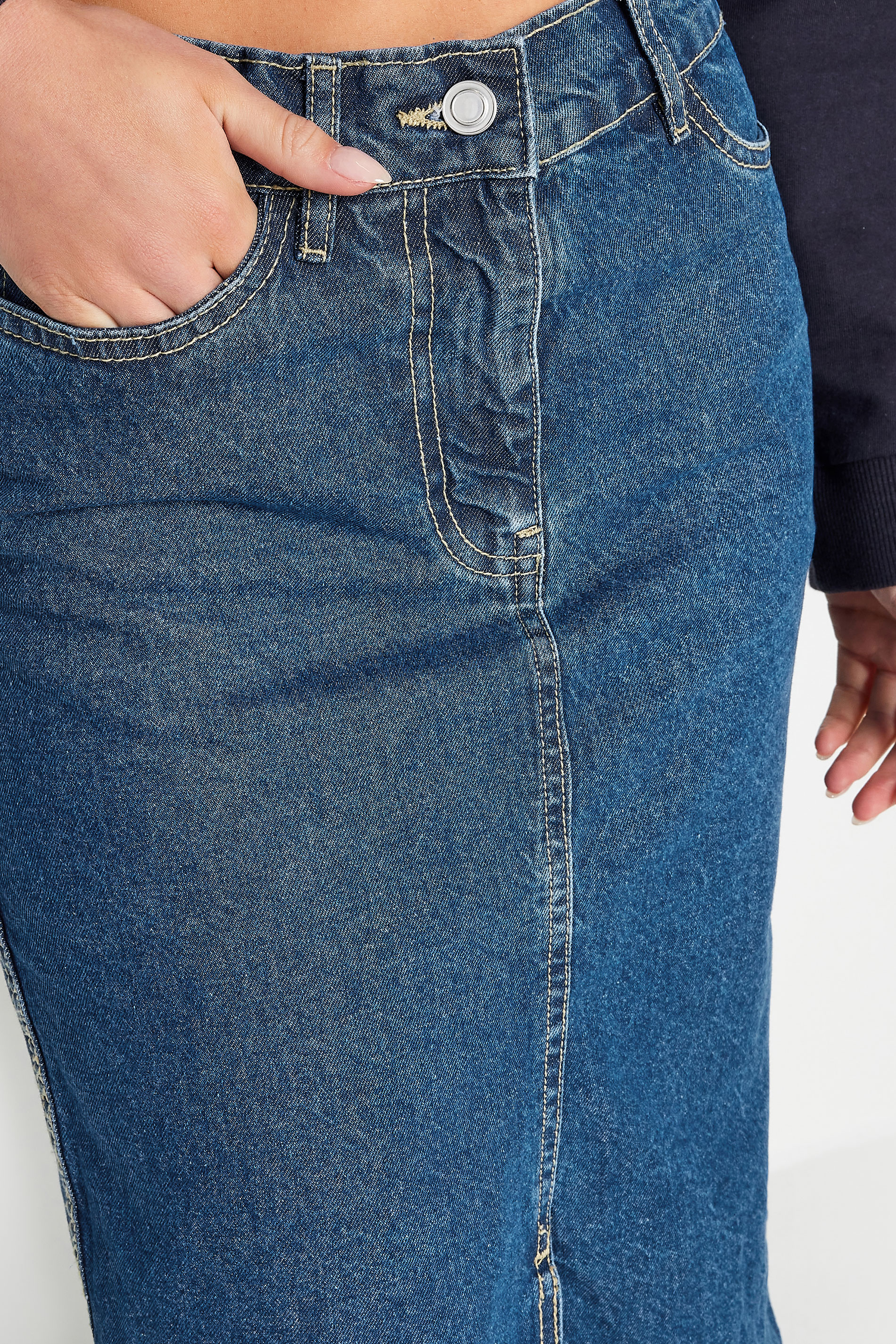 PixieGirl Petite Womens Dark Blue Denim Split Maxi Skirt | PixieGirl  4