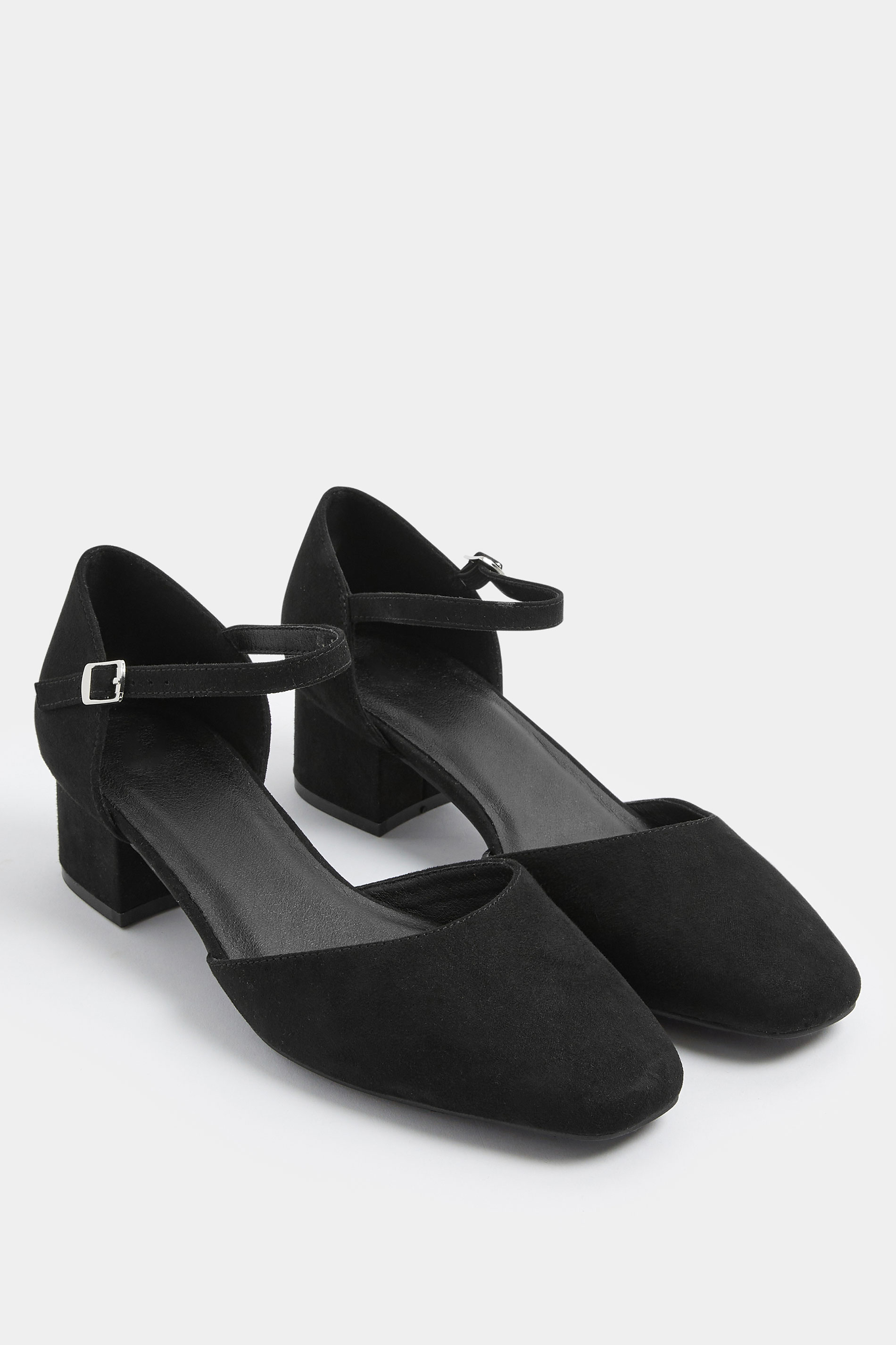 Black Square Toe Block Heels In Wide E & Extra Wide EEE Fit | Yours Clothing 1
