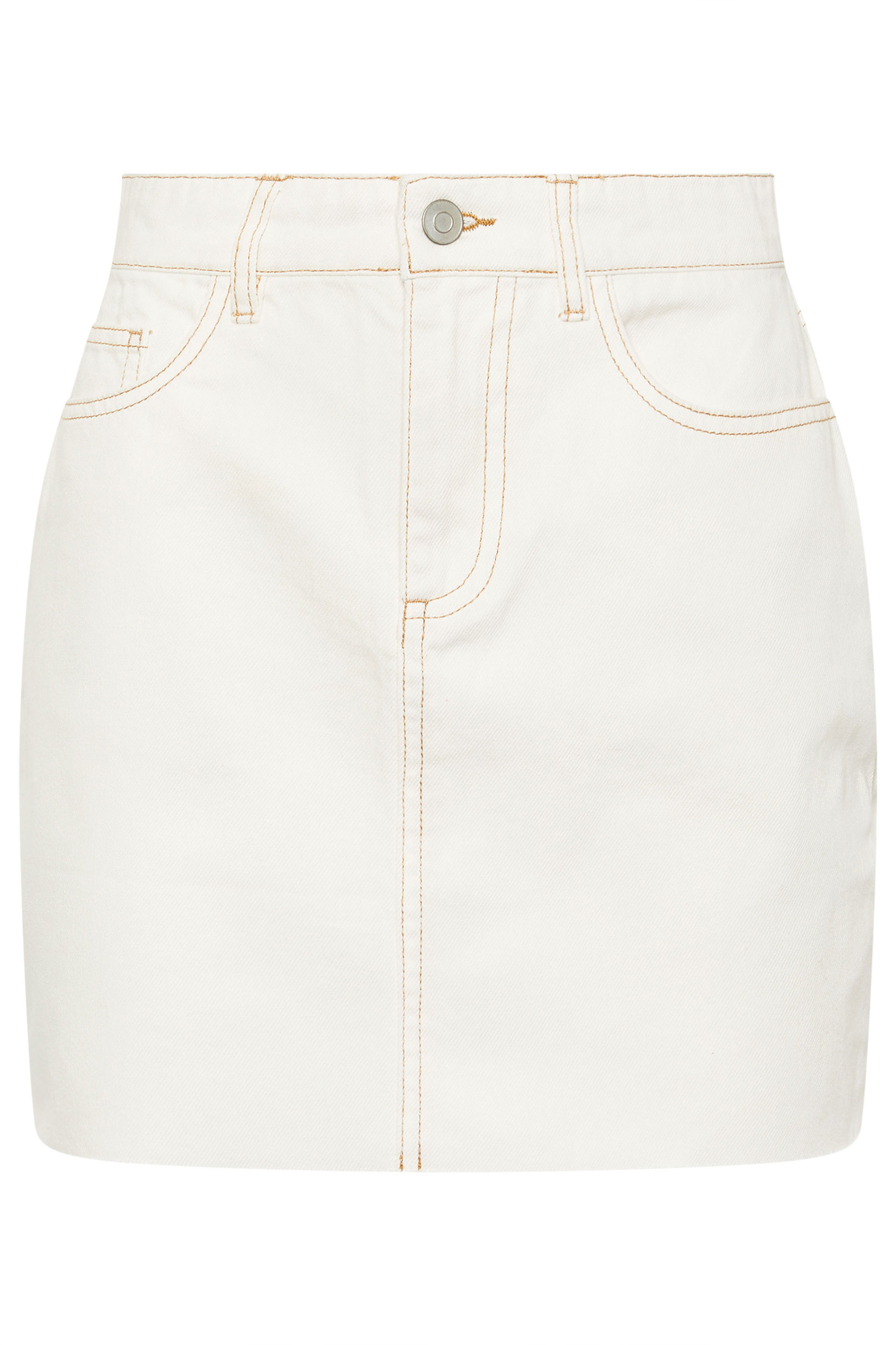 PixieGirl Petite Women's Cream Denim Contrast Stitch Mini Skirt | PixieGirl 5