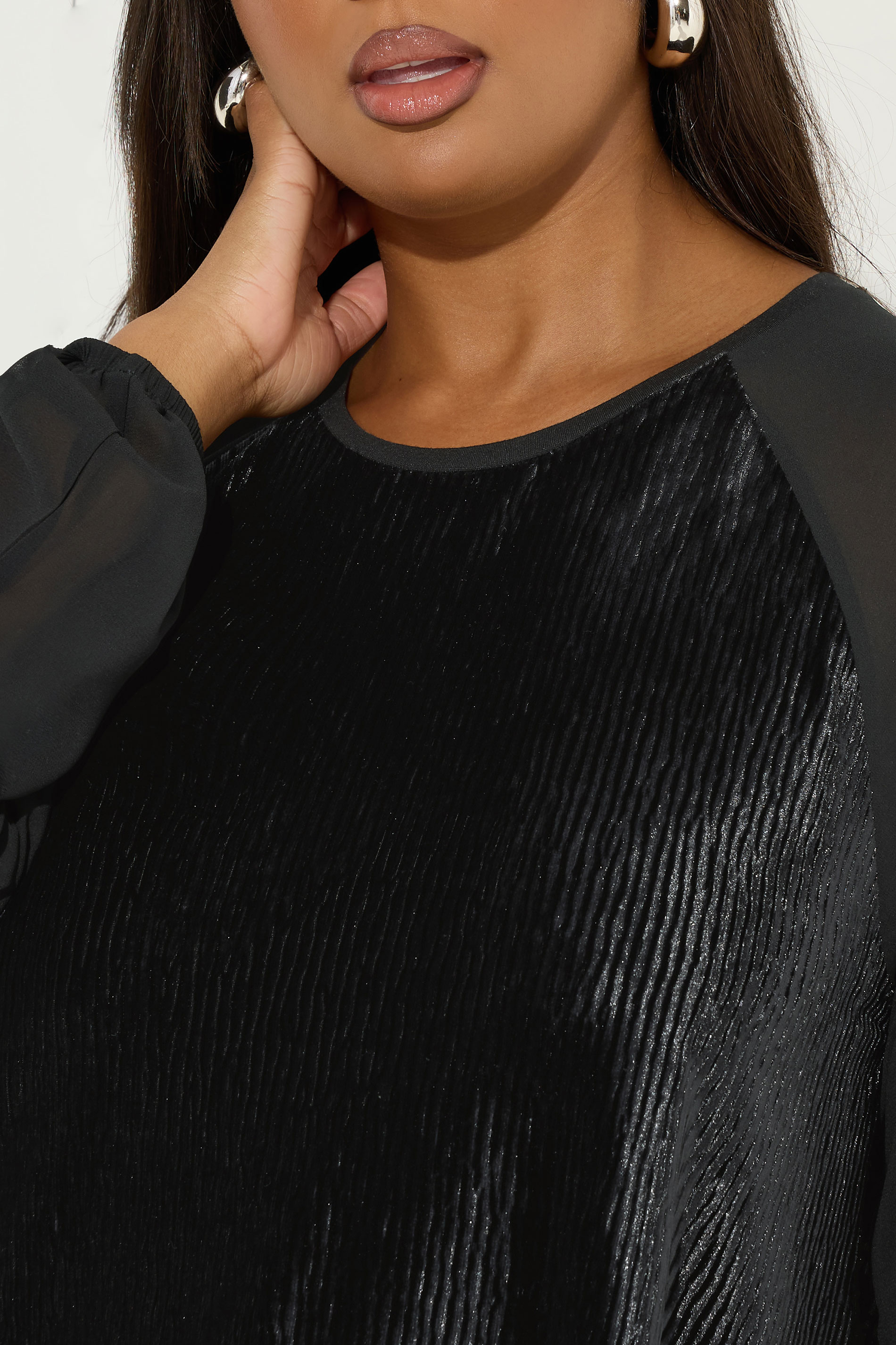 YOURS Plus Size Black Crinkle Velour Top | Yours Clothing 4