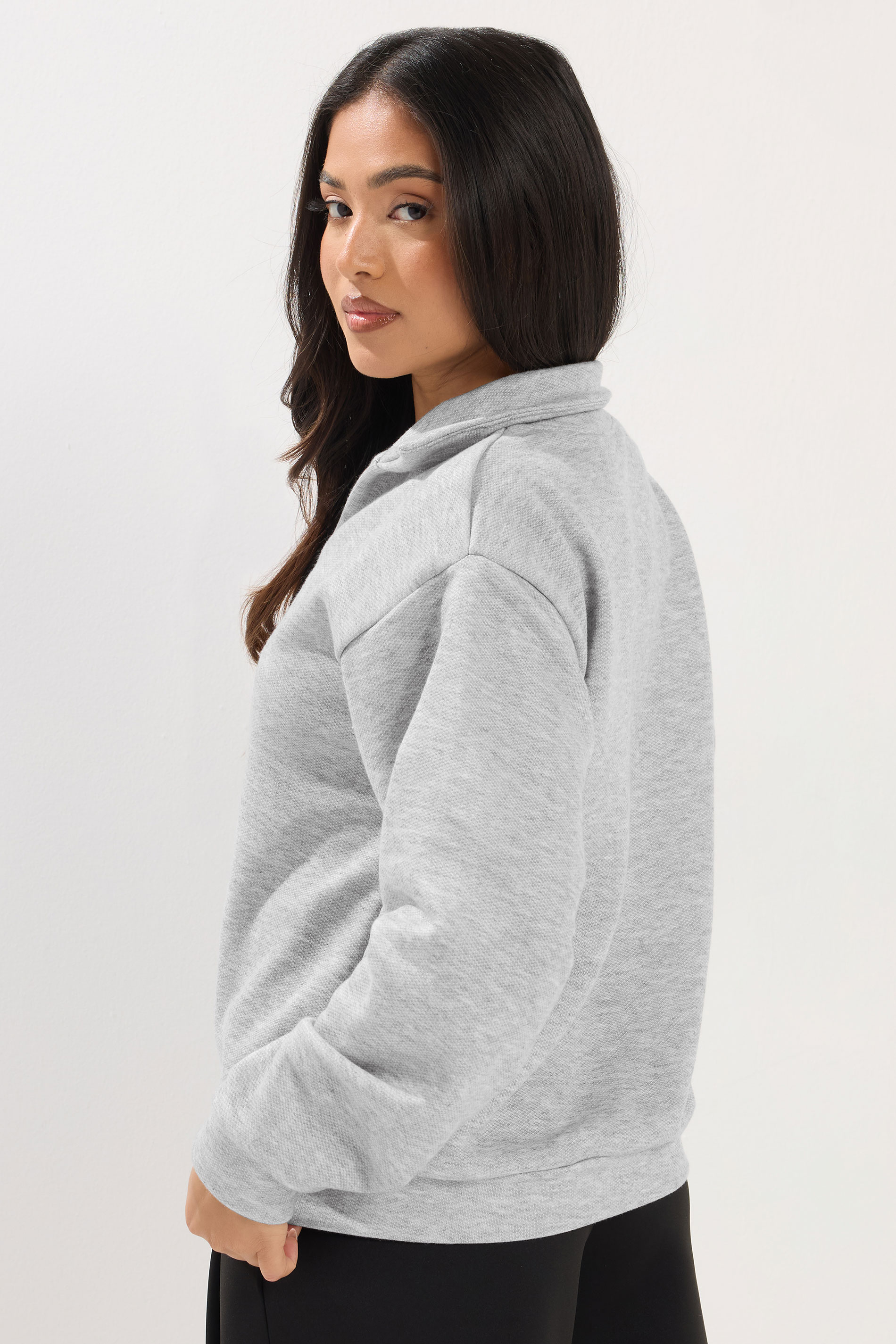 PixieGirl Petite Women's Grey Marl Collar Oversized Sweatshirt | PixieGirl